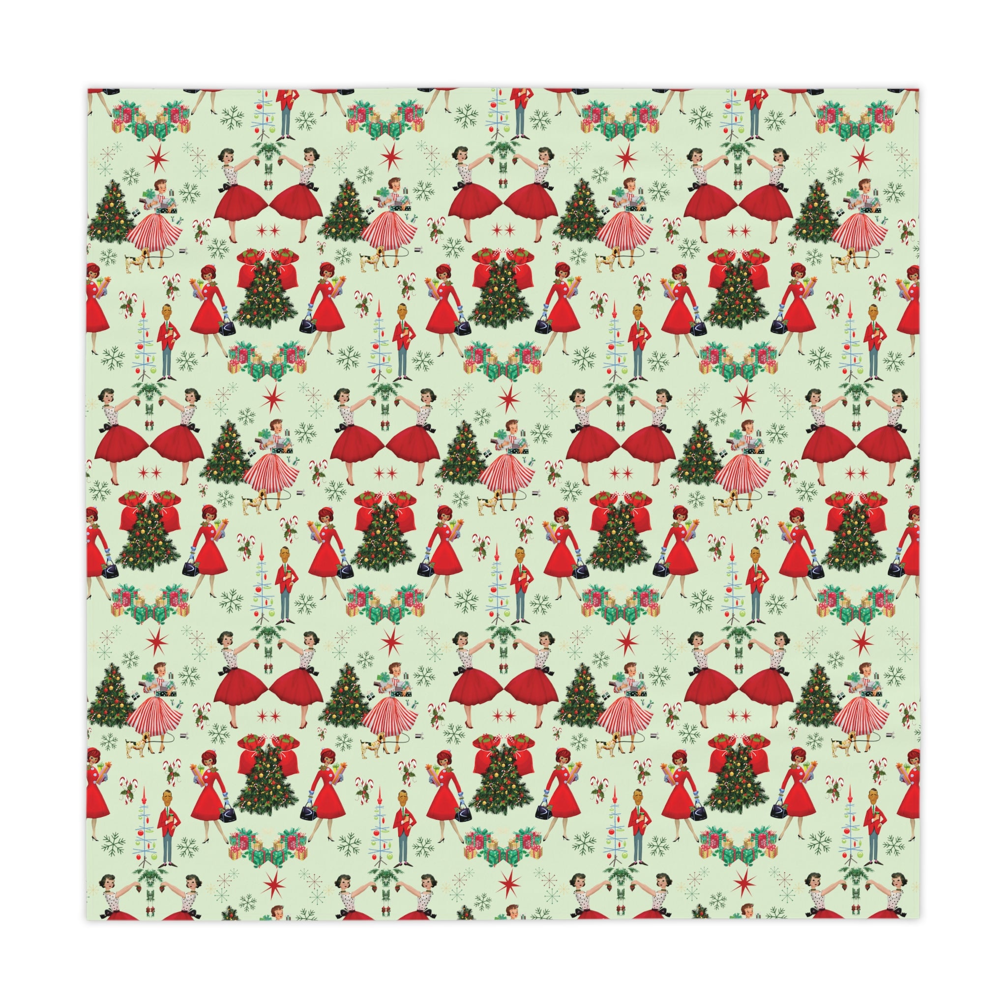 1950s Vintage Tablecloth Retro Christmas Design | One Size (55.1"x55.1") | 100% Polyester | Soft & Lightweight | Unique Holiday Table Deco Perfect Gift for Housewarming, Parties,  all Events and Occasions - MRSBYVALLE