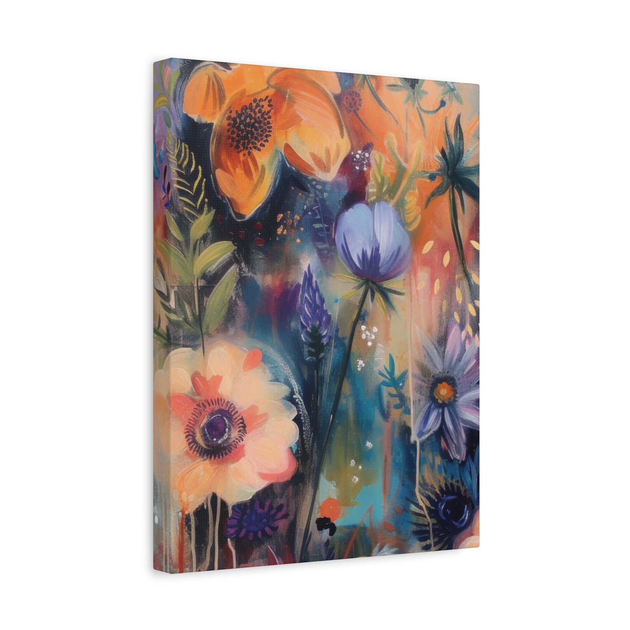 Boho Floral Wall Art Matte Canvas Stretched, Vibrant Botanical Design, Perfect for Living Room, Bedroom, or Office Decor, Adds a Stylish Touch to Any Space1.25" - MRSBYVALLE