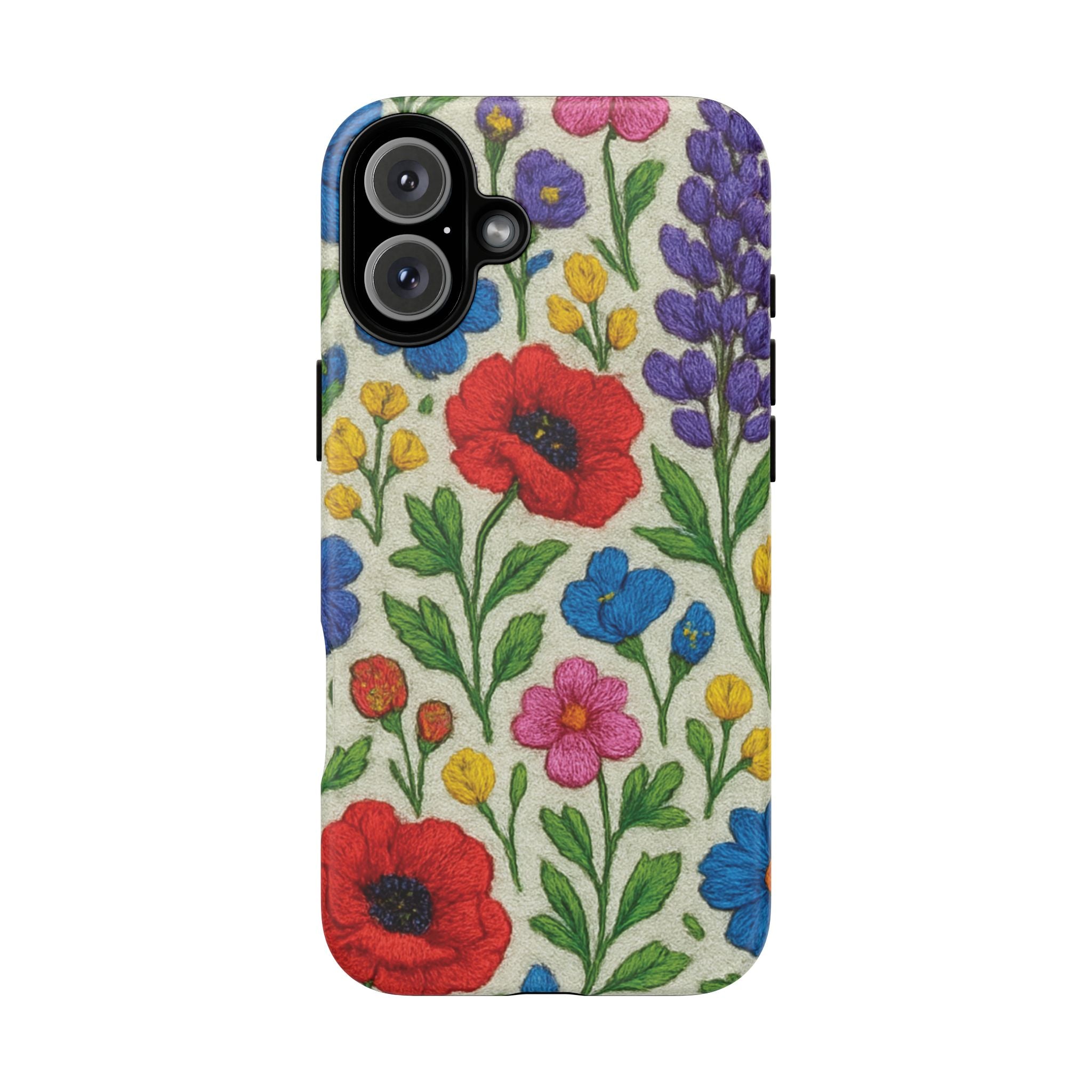 Bright 3D Illusion Wildflower Phone Case Cute Floral Design in Red, Pink, Blue – Aesthetic Protective Case for iPhone and  Android