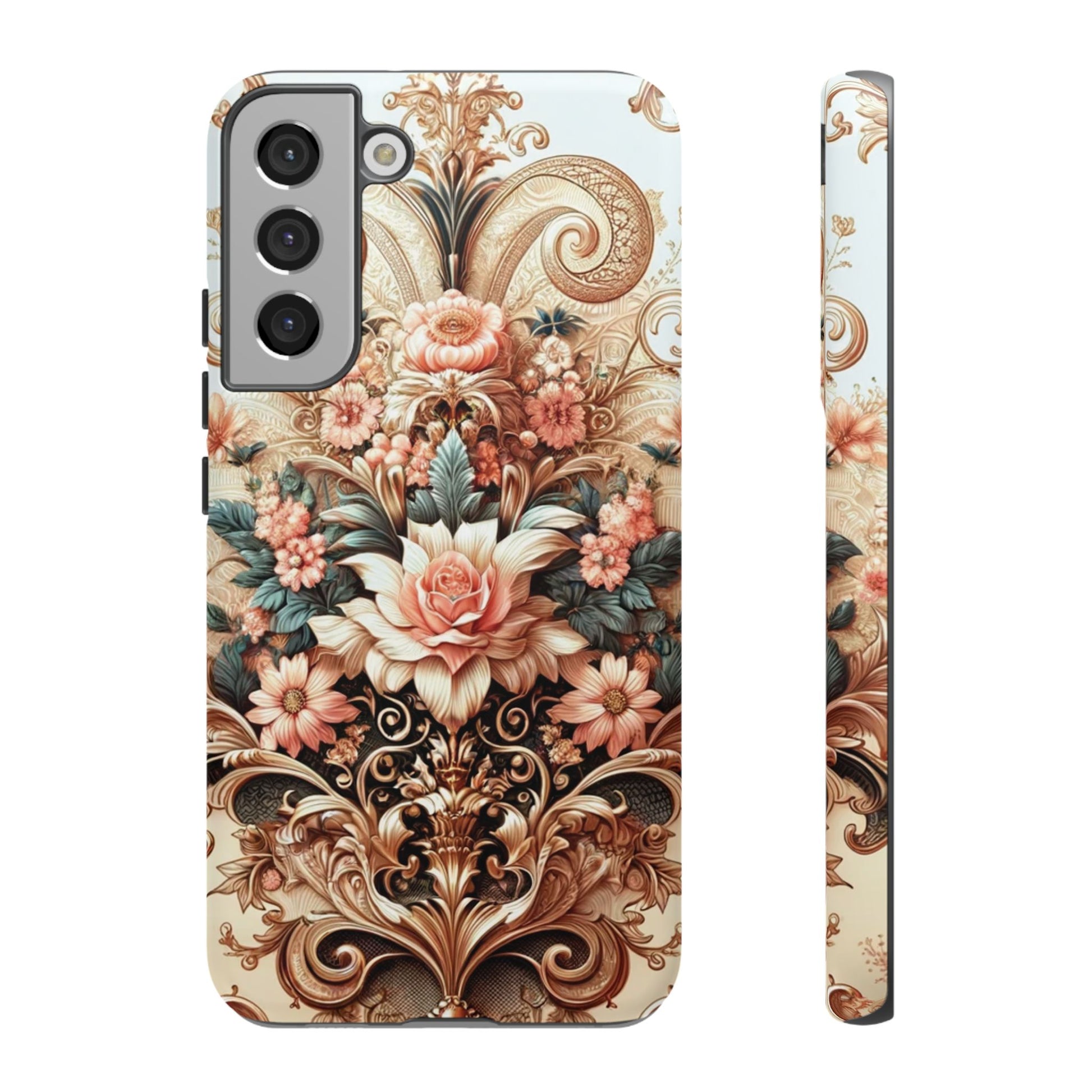 Gold Design Luxury Phone Tough Case Floral Elegant Durable Stylish for Modern Devices iPhone 17, 16, 15, Samsung iPhone Samsung Accessory Gift for Her