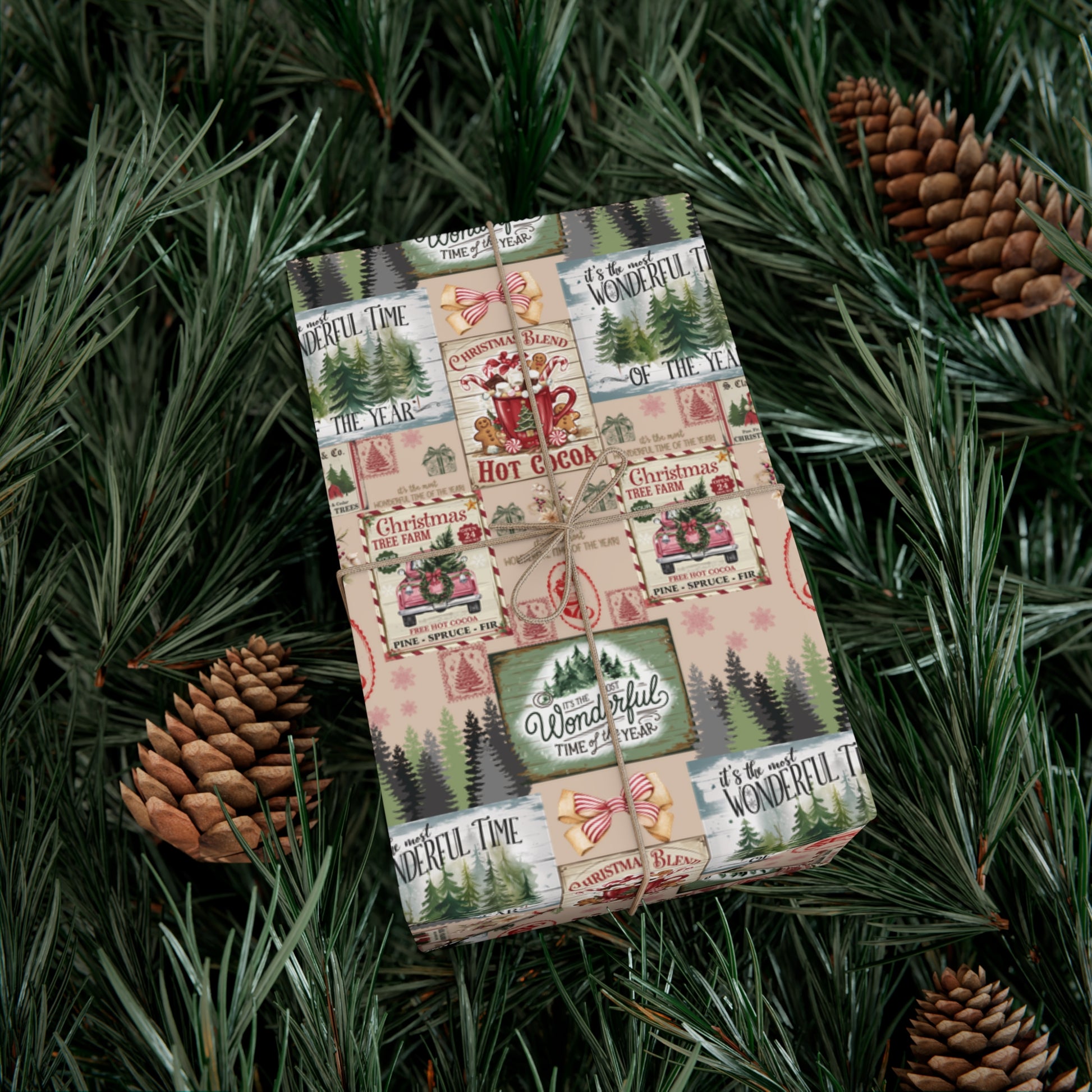Christmas Wrapping Paper with Vintage Stamps Design  Perfect for Unique Holiday Gift Wrapping Premium Quality Gift Wrap for Luxurious Presentation - MRSBYVALLE