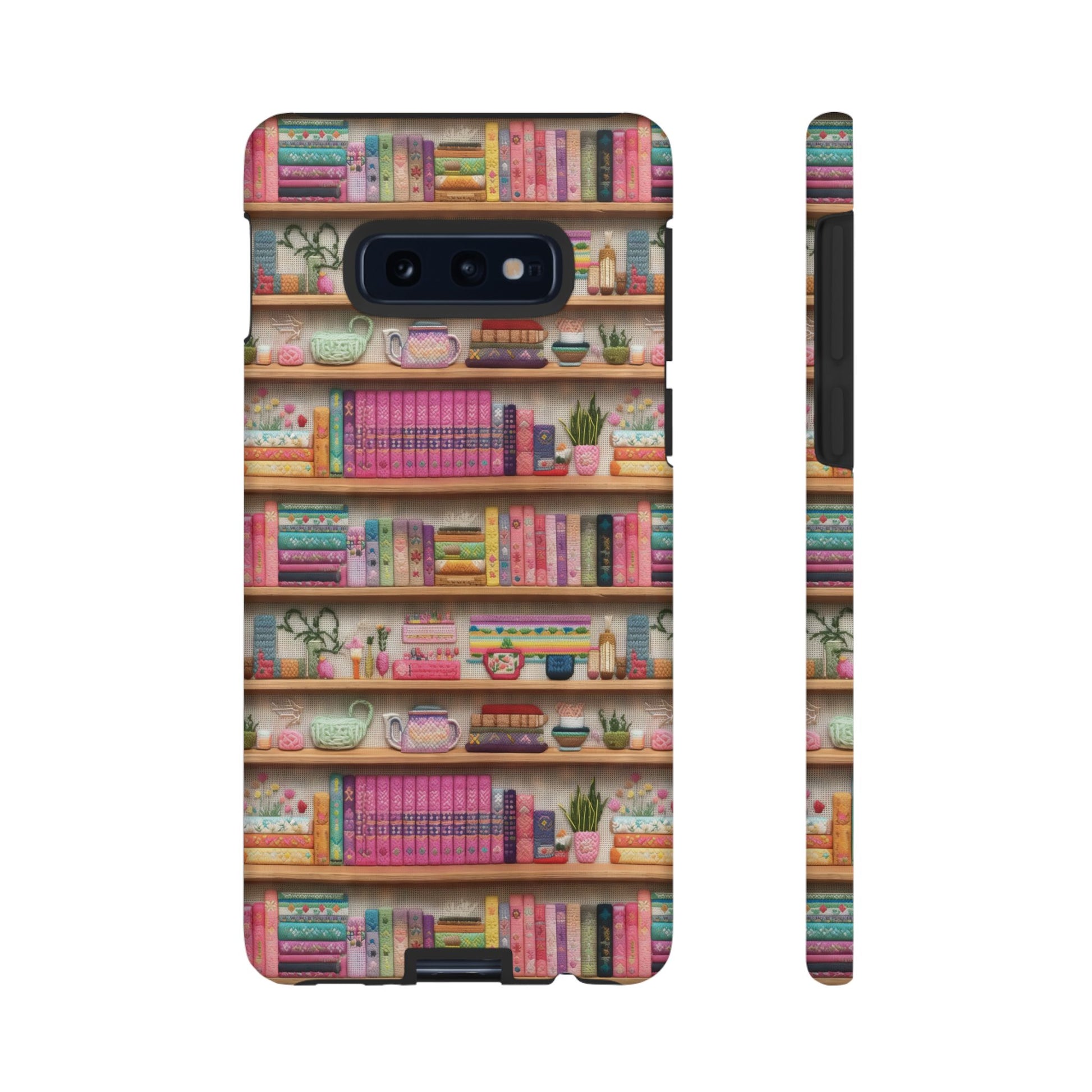 Whimsical 3D Embroidery Illusion Books on Pastel Shelves Phone Case for iPhone, Samsung & Pixel: Unique Accessory for Literary Enthusiasts Gift for Her Perfect for Floral Lover