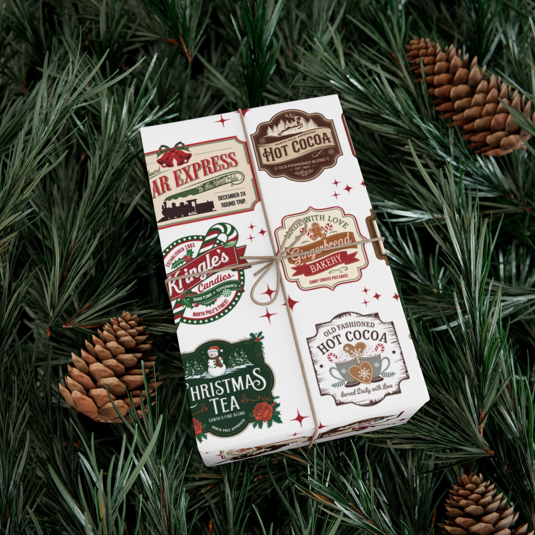 Vintage Christmas Stamps Wrapping Paper Festive Holiday Gift Wrap with Retro-Inspired Designs, Perfect for Christmas Presents, Crafting, & Holiday Decor – Premium Quality - MRSBYVALLE