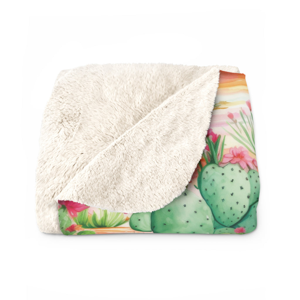 Pink and Mint Green Cactus Flowers Fleece Blanket - Soft, Cozy, Nature-Inspired Throw | Stylish Home Décor or Gift for Comfort and Warmth - MRSBYVALLE
