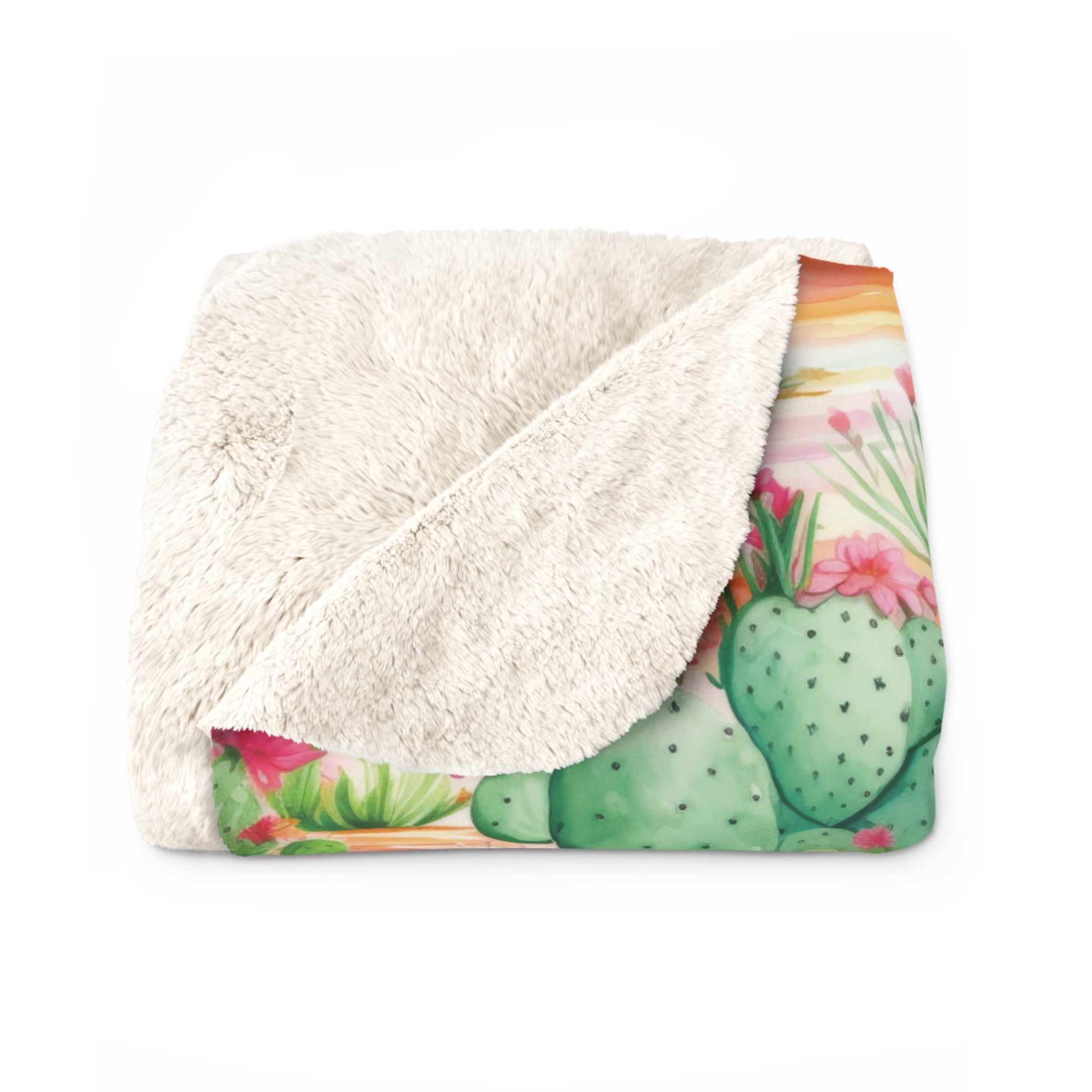 Pink and Mint Green Cactus Flowers Fleece Blanket - Soft, Cozy, Nature-Inspired Throw | Stylish Home Décor or Gift for Comfort and Warmth - MRSBYVALLE
