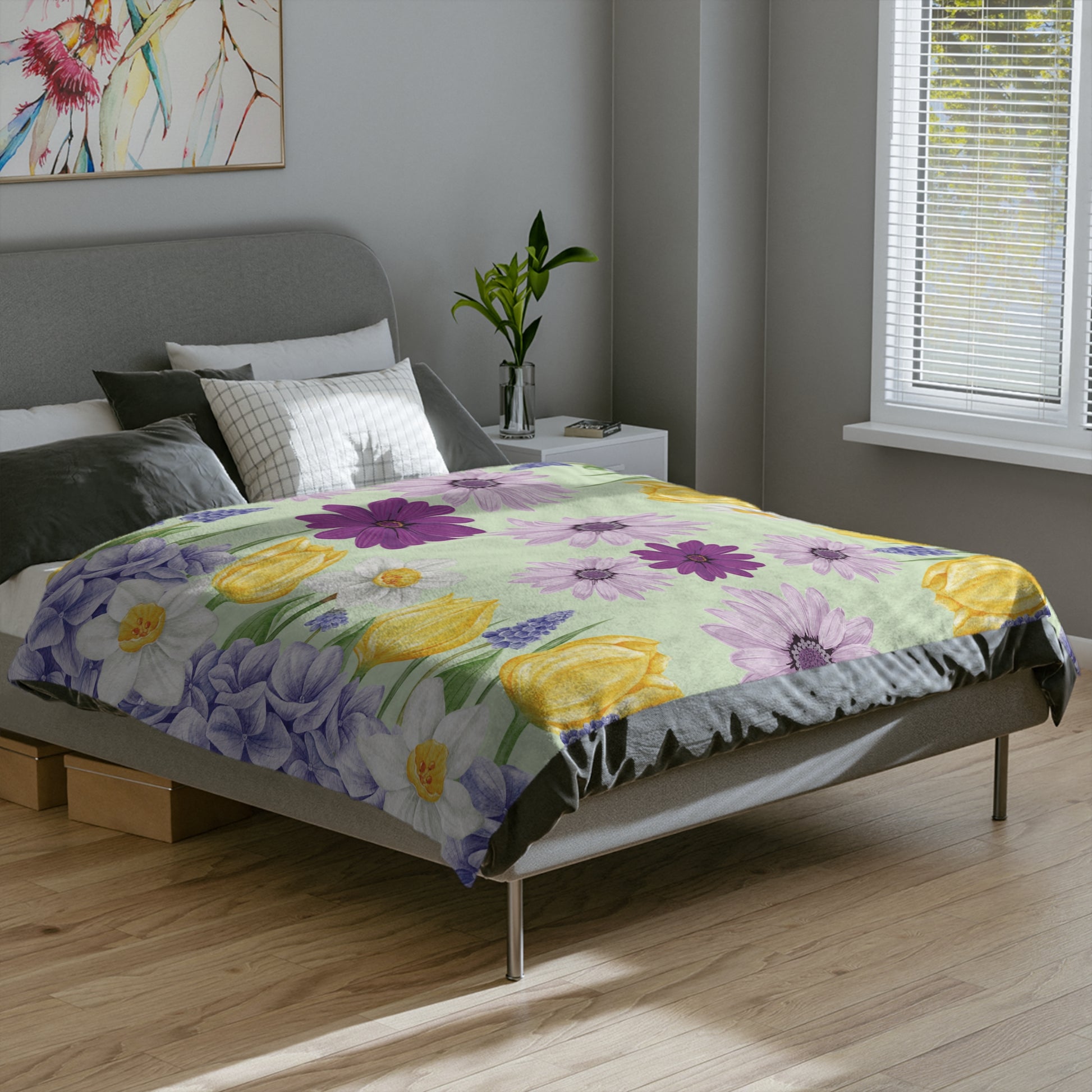 Lavender and Yellow Flower Throw Blanket – Cozy Soft Botanical Design for Bed, Couch, or Reading Nook, Perfect Gift for Nature Lovers & Home Refresh