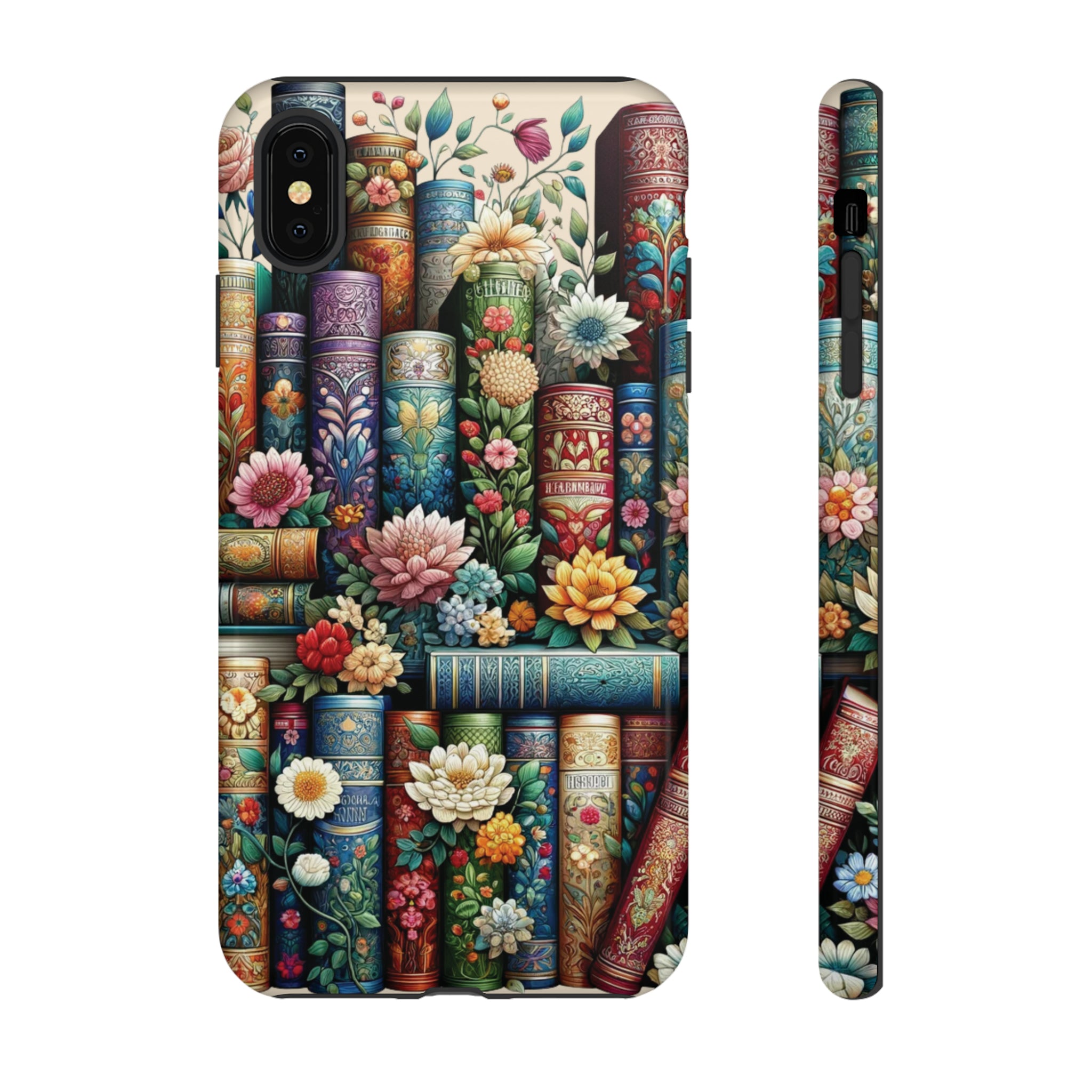 Books and Floral Boho Luxury Phone Tough Case Floral Elegant Durable Stylish for Modern Devices iPhone 15, Samsung iPhone Samsung Accessory Gift for Her.