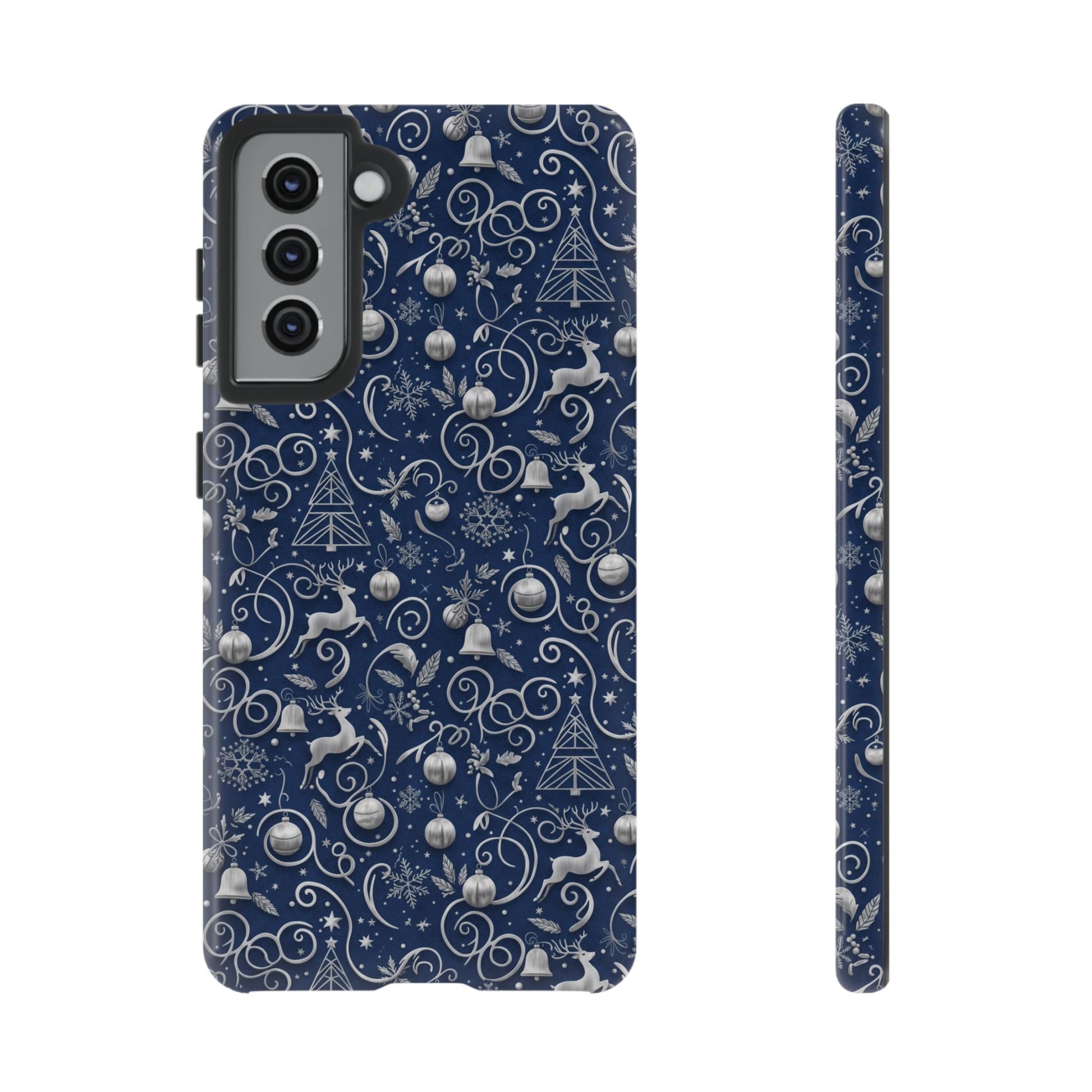 Blue & Silver Christmas Phone Case – Holiday Sparkle Design for iPhone 17, All iPhones & Galaxy | MRSBYVALLE Gift for Her