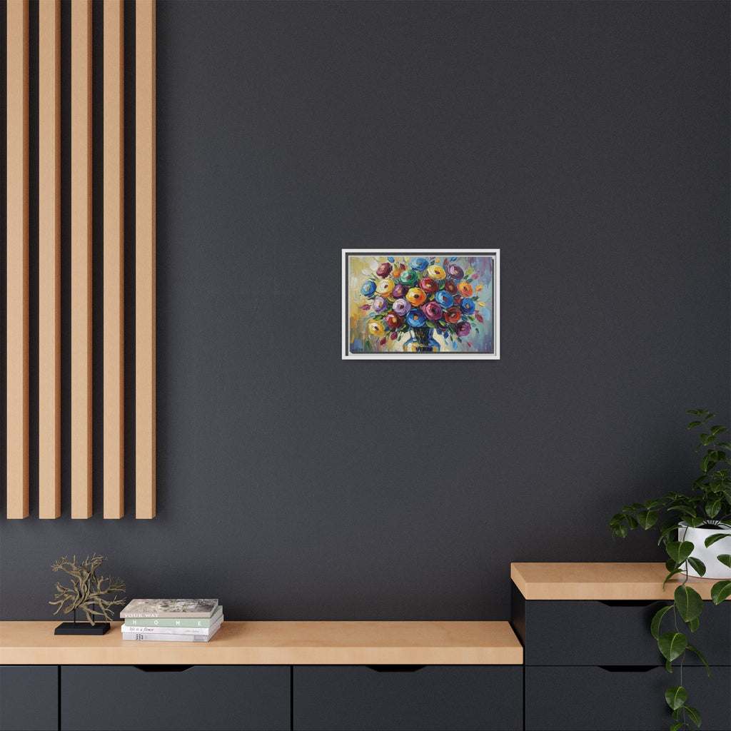 Impression sur toile bouquet floral aquarelle - Tableau mural encadré mat - Illusion de peinture à l'huile vibrante