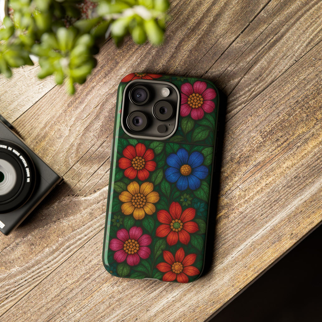 Coque de téléphone effet vitrail floral lumineux Art abstrait coloré, Étui de protection esthétique pour iPhone, Samsung et Google, Idée cadeau unique pour maman