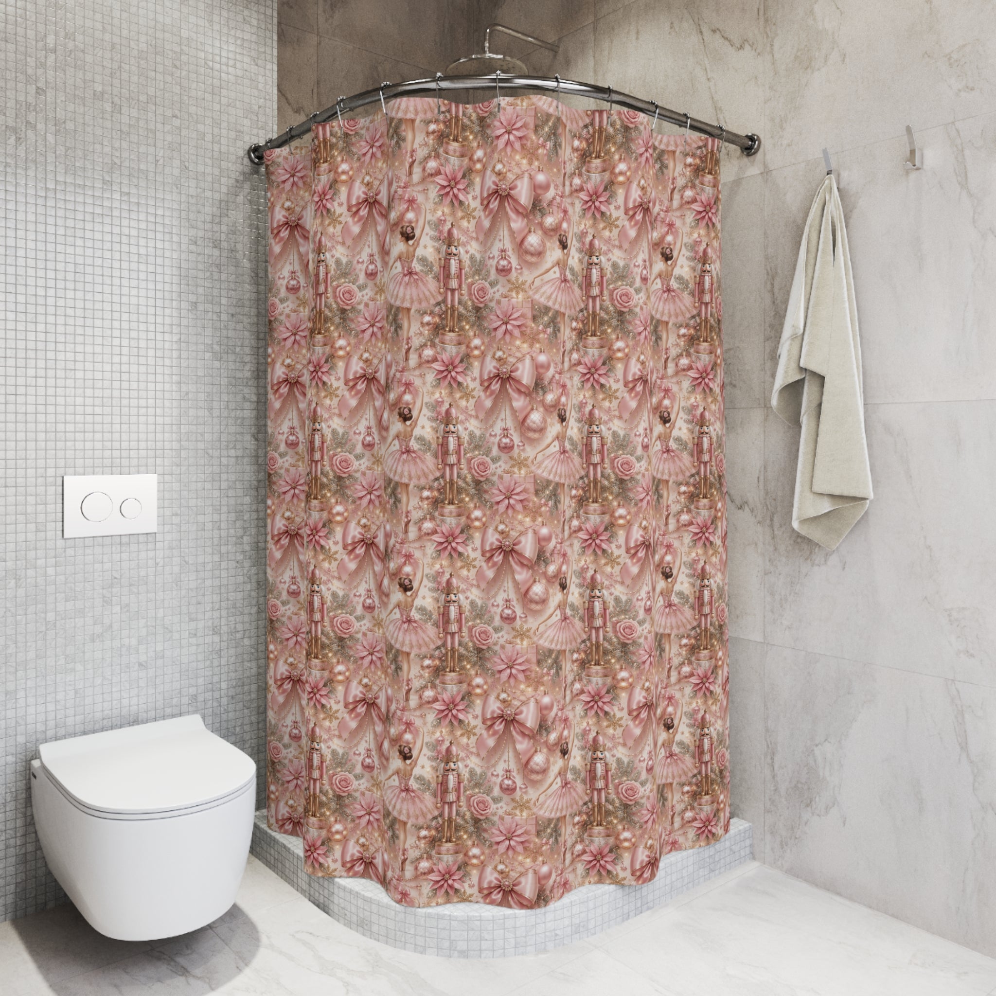 Shower Curtains - Pink Nutcracker Ballet Elegant Christmas Theme Housewarming