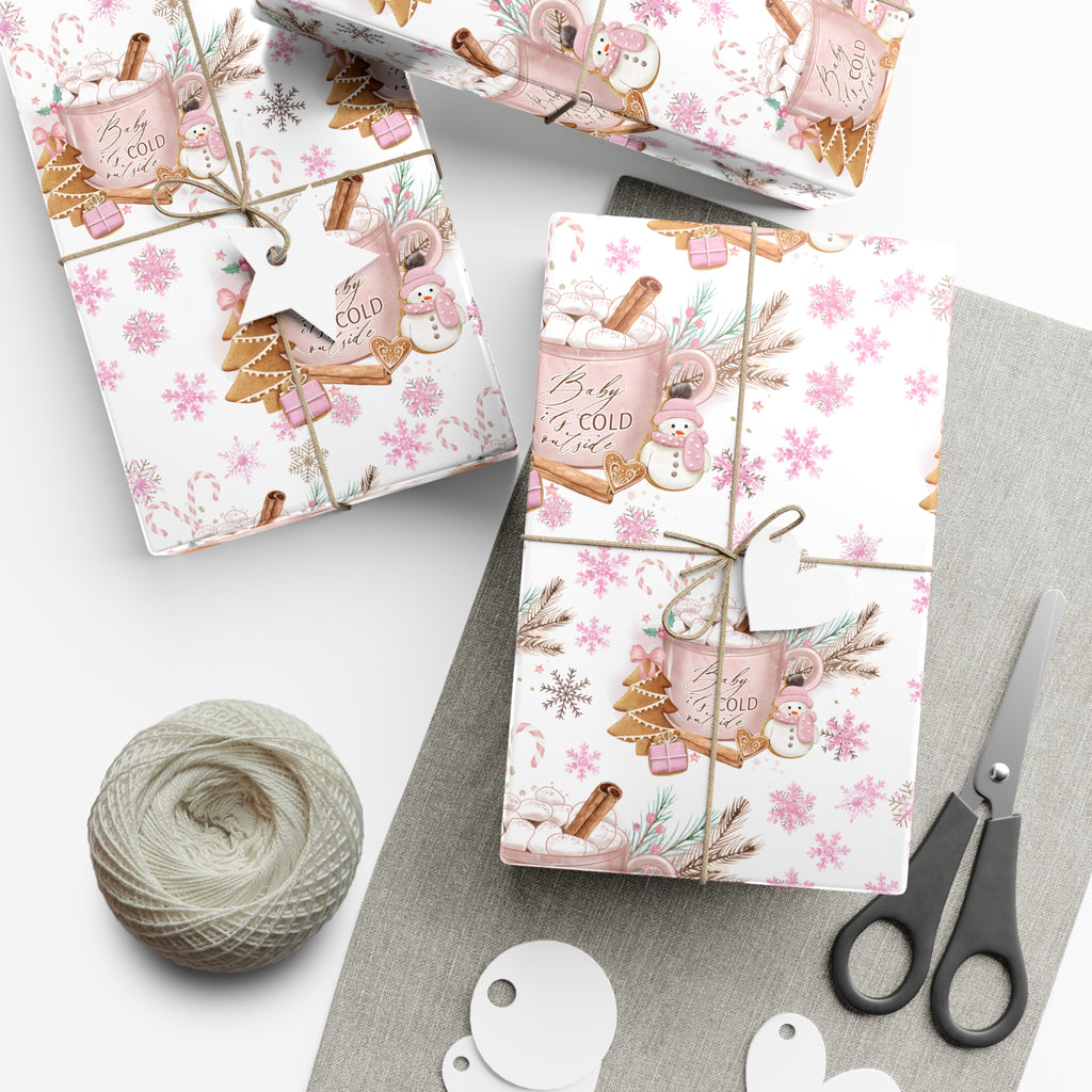 Charming 'Baby It's Cold Outside' Wrapping Paper Perfect for Winter and Holiday Gifts | Cozy Christmas Packaging | Festive Snowflakes Design | High-Quality Gift Wrap for Any Occasion Gift for Her - MRSBYVALLE