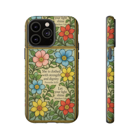 Pastel Floral Stained Glass Bible Verse Phone Case Christian Affirmation, Soft Faith Design, iPhone Samsung Google, Inspirational Gift for HerGift for Christians