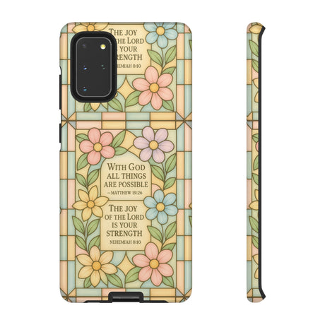 Pastel Stained Glass Bible Verse Phone Case Christian Affirmation Cover, Soft Geometric Design, iPhone Samsung Google, Faith Gift for Her Bible Verse or Affirmation | Protective, Inspirational Gift for Christians