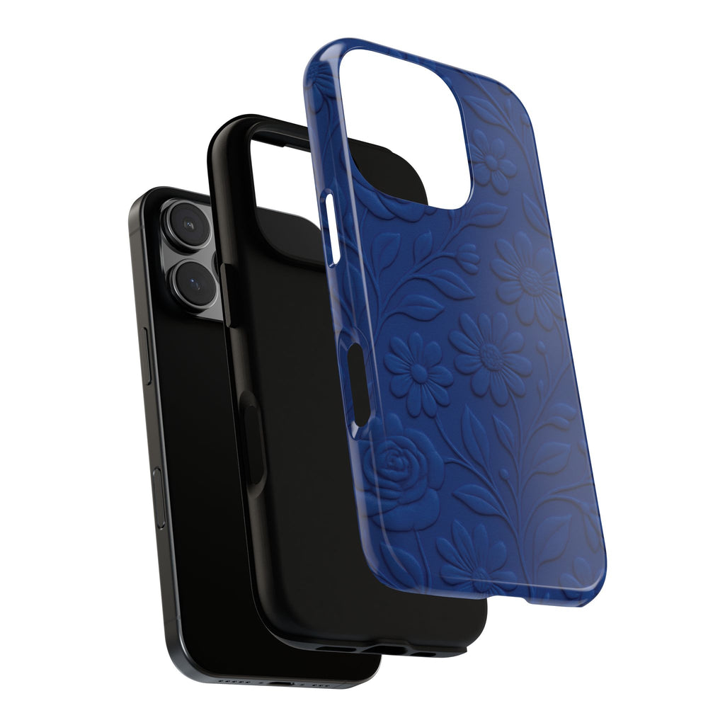 3D Illusion Floral Cobalt Blue Phone Case Elegant Raised Flower Design, Seamless Textured Look, Durable & Stylish Protection for iPhone and Android Models Fits iPhone & Samsung Models