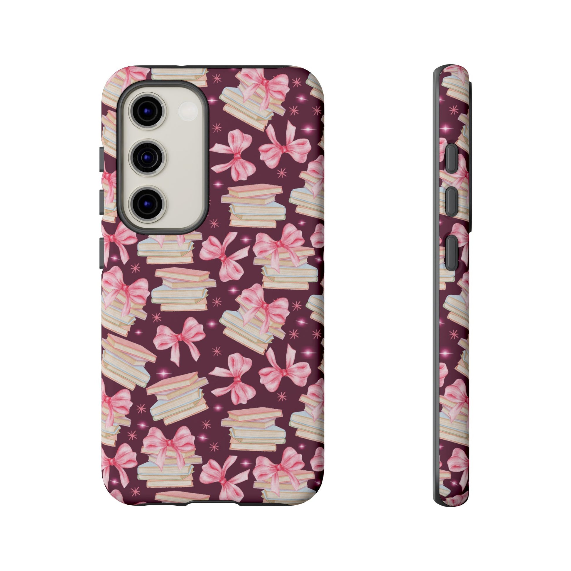 Coquette Pink Bows & Books Phone Case for iPhone 17 and Samsung, Pixel | Stylish Protective Cover Gift for Her Perfect for Floral Lover