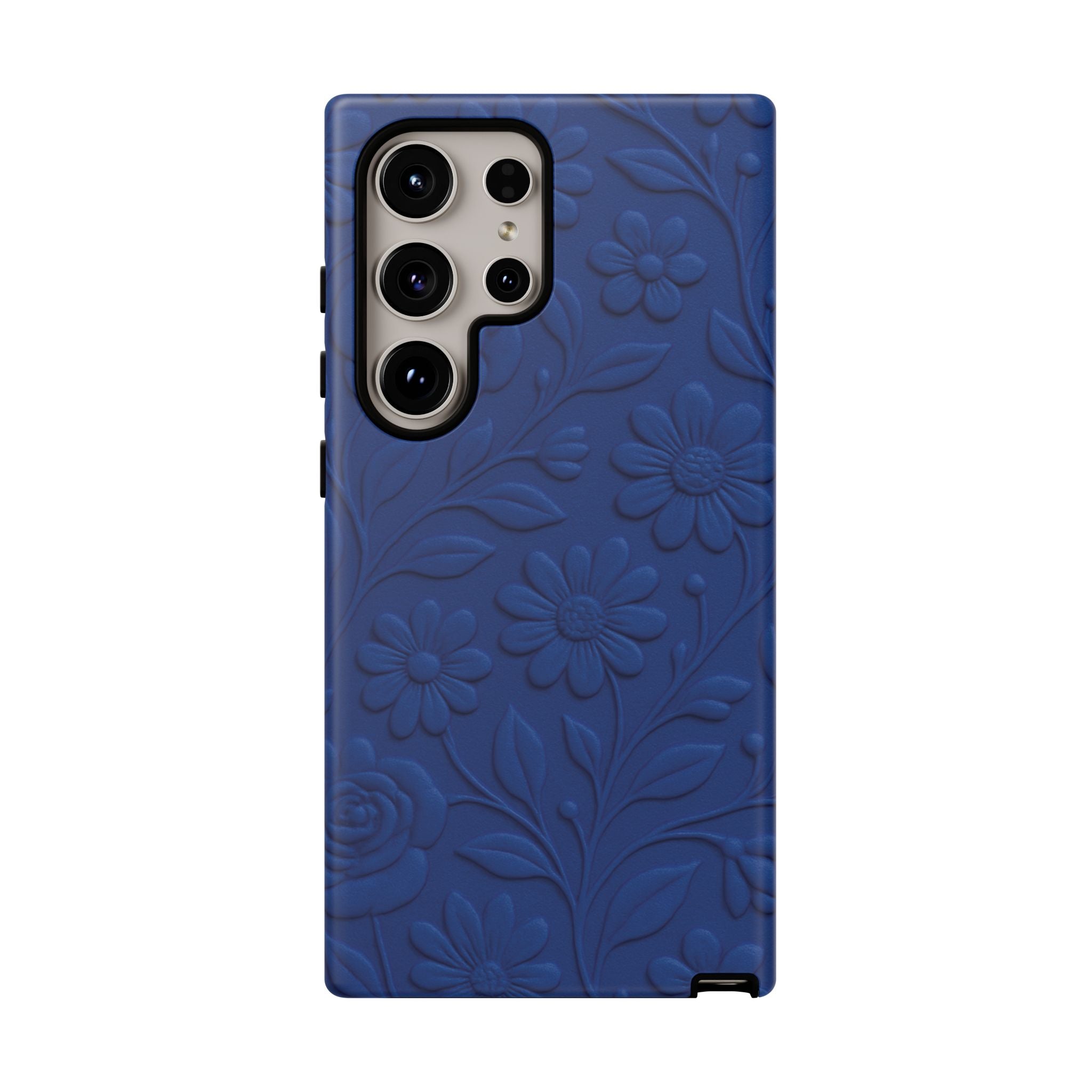 3D Illusion Floral Cobalt Blue Phone Case Elegant Raised Flower Design, Seamless Textured Look, Durable & Stylish Protection for iPhone and Android Models Fits iPhone & Samsung Models