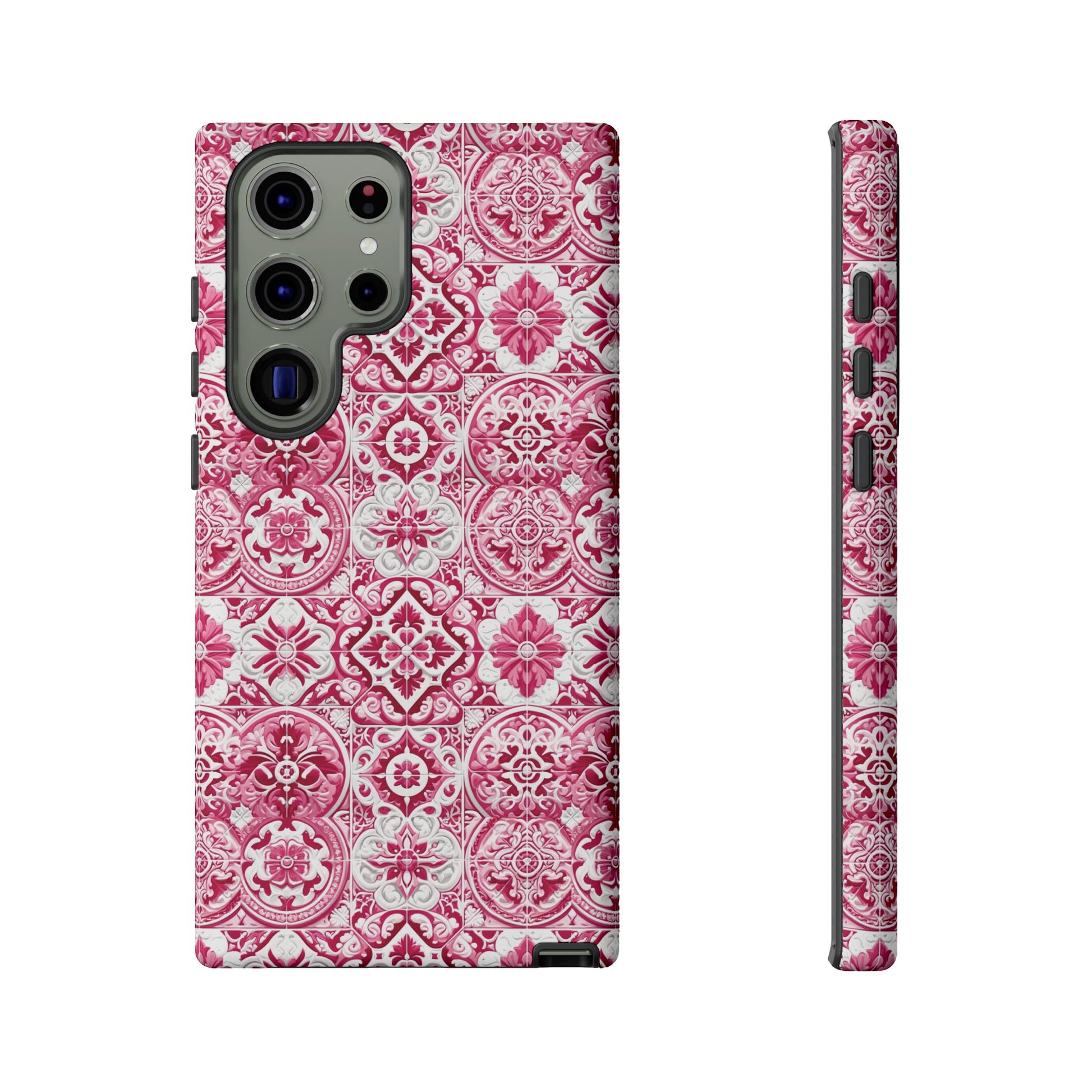 Pink and White Mediterranean Tile Design Phone Case - Stylish, Protective Cover for All Models Gift for Mom Accessory Gift for Her