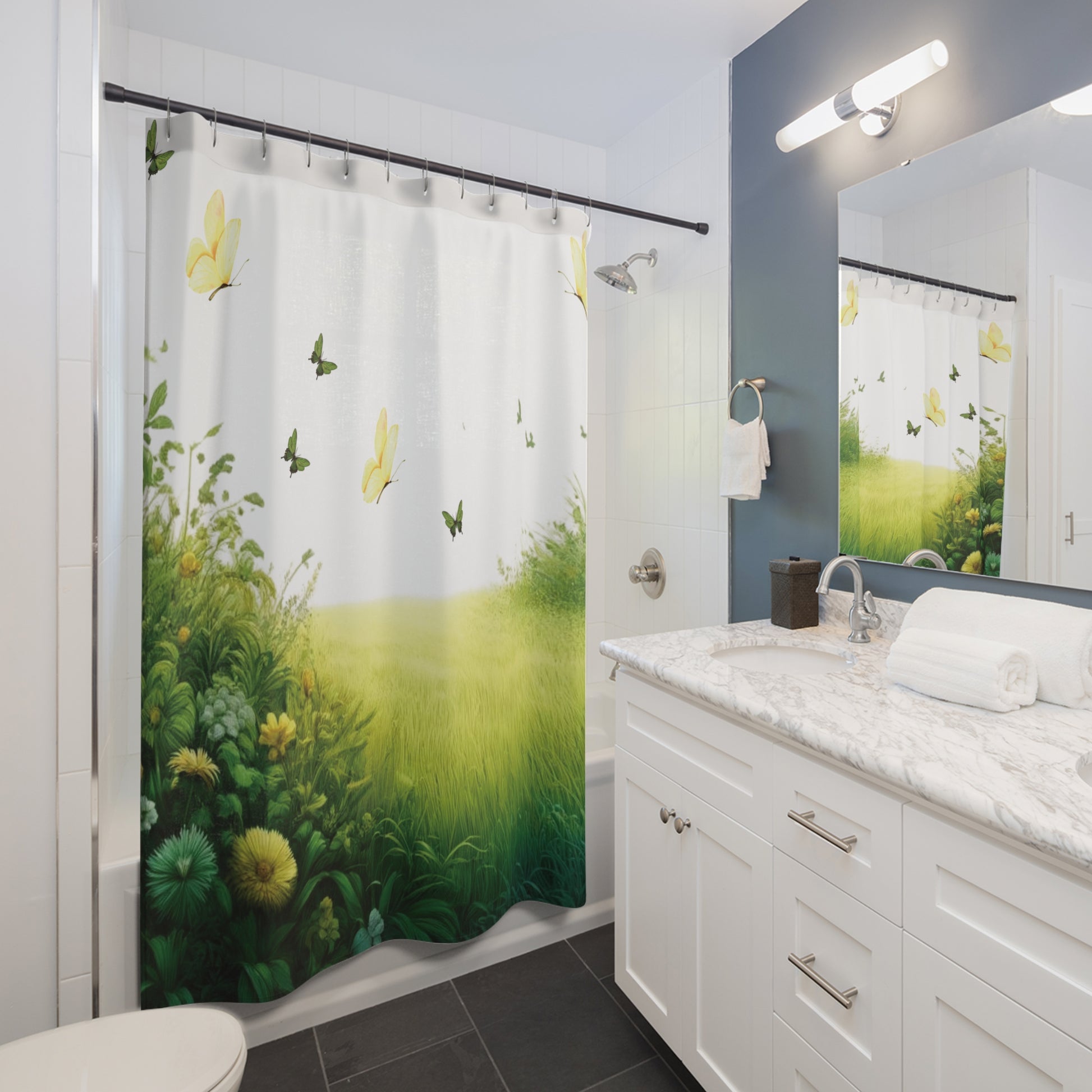 New House Shower Curtain Spring Meadow A Dance of Grass and Blooms Luxurious Bathroom Decor, Ideal Housewarming Wedding Gift for Mom Bridal Shower Gift Newlywed.