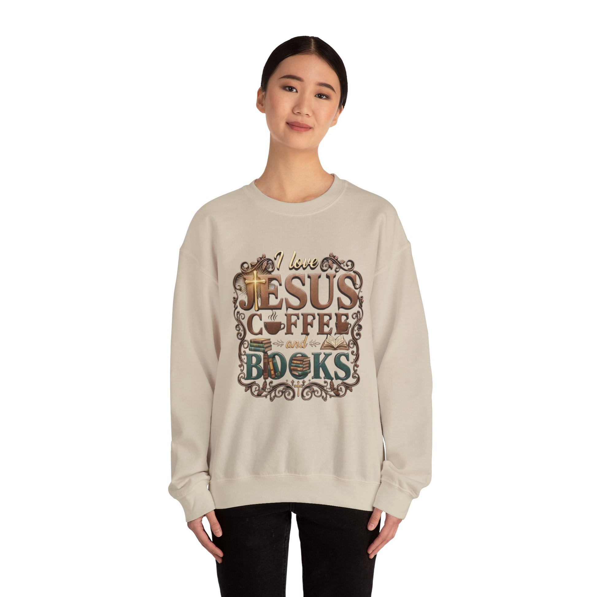 Love Jesus, Coffee & Books Sweatshirt | Christian Unisex Crewneck, Cozy Faith Gift