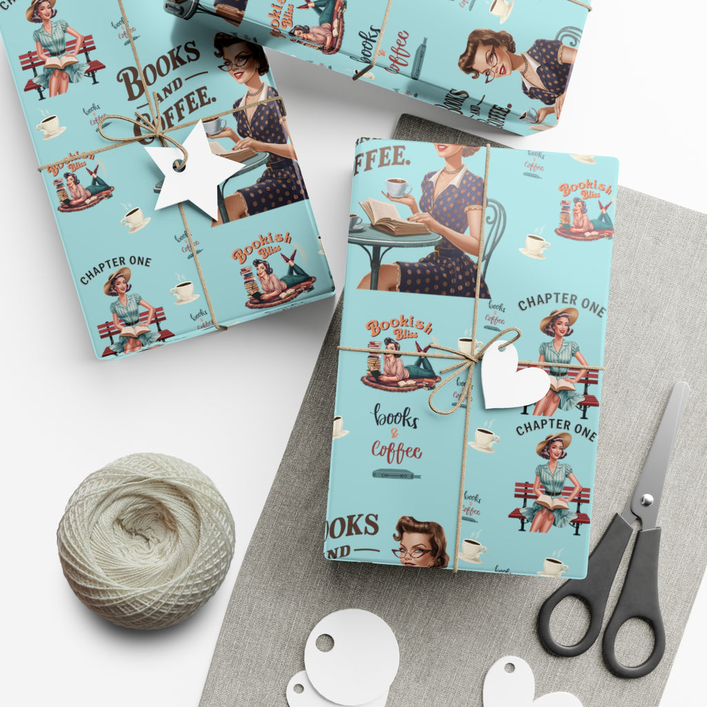 Retro Women Reading Books & Drinking Coffee Wrapping Paper Vintage-Inspired Gift Wrap for Book Lovers & Coffee Enthusiasts Perfect for Christmas Gifts and Special Occasions - MRSBYVALLE