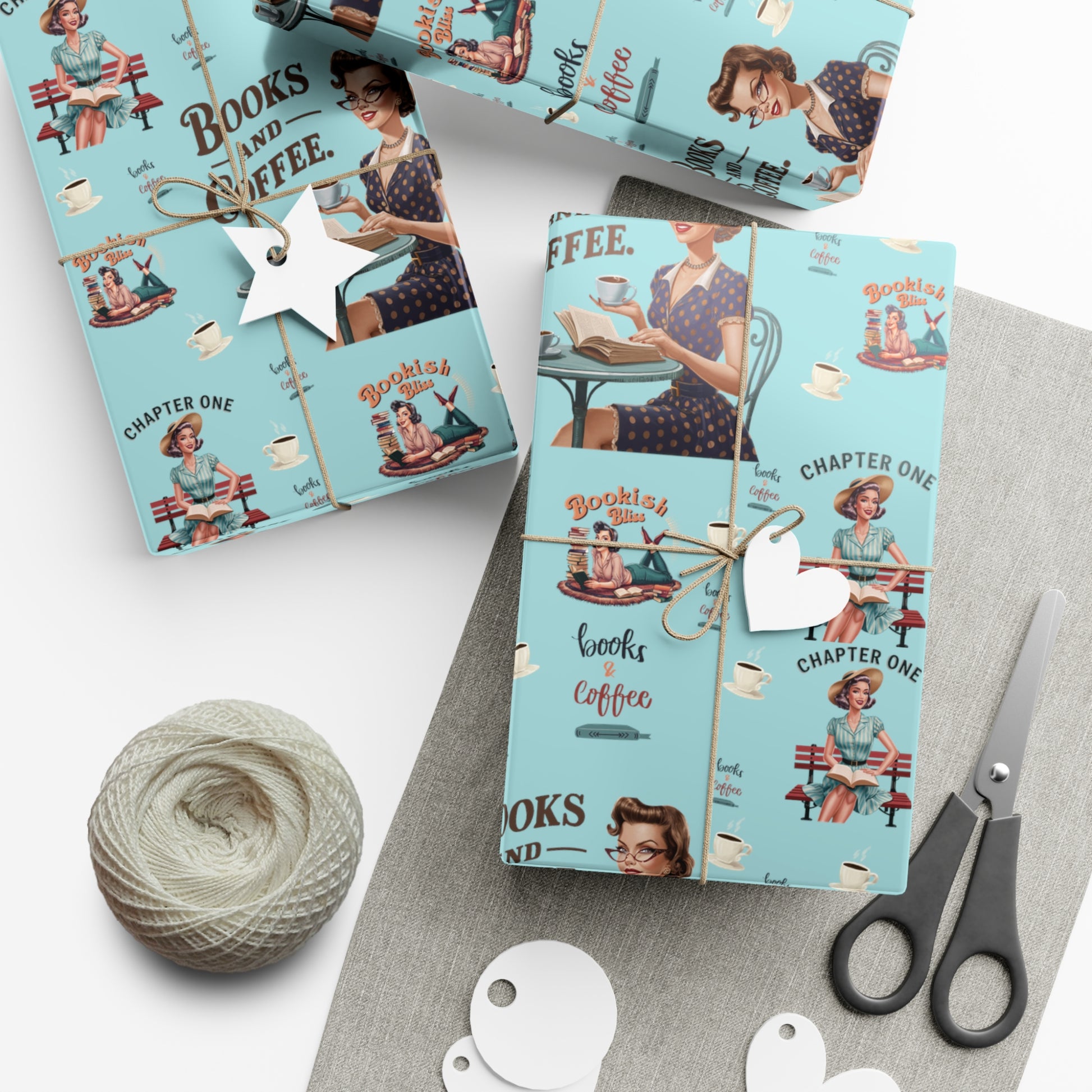 Retro Women Reading Books & Drinking Coffee Wrapping Paper Vintage-Inspired Gift Wrap for Book Lovers & Coffee Enthusiasts Perfect for Christmas Gifts and Special Occasions - MRSBYVALLE