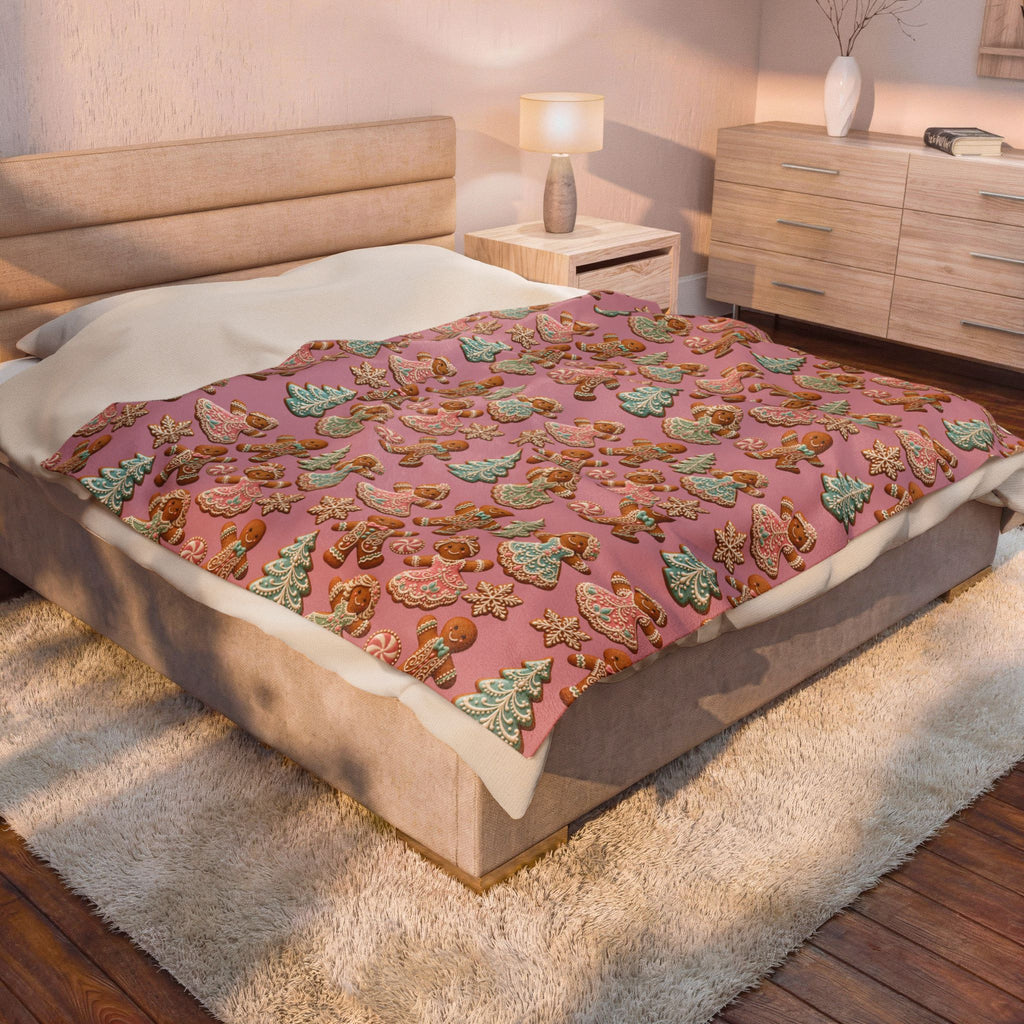 Gingerbread Holiday Velveteen Plush Blanket