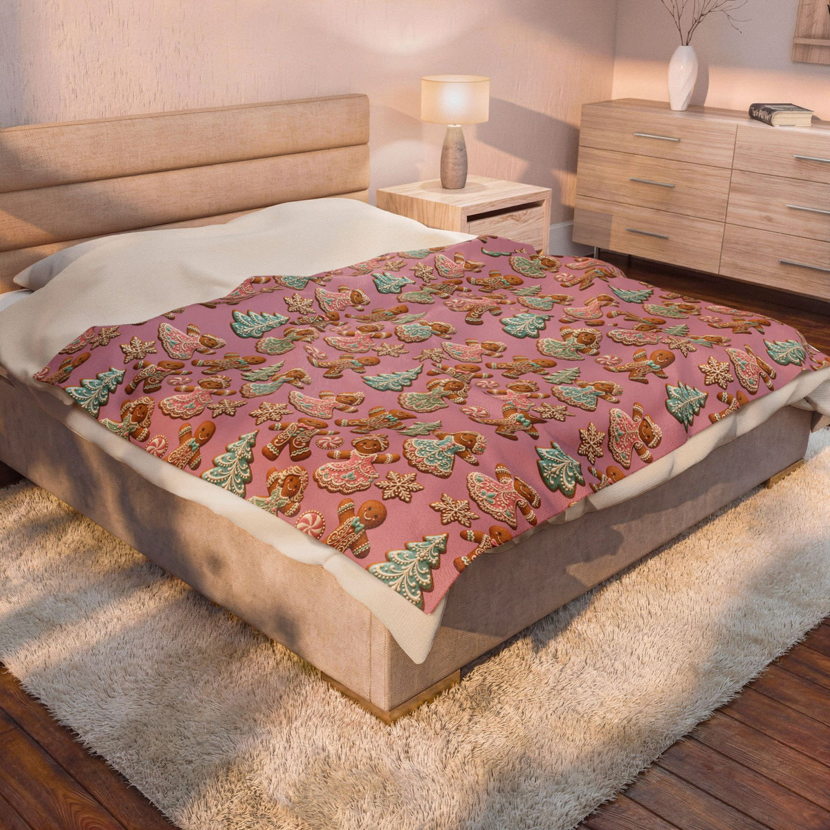 Gingerbread Holiday Velveteen Plush Blanket