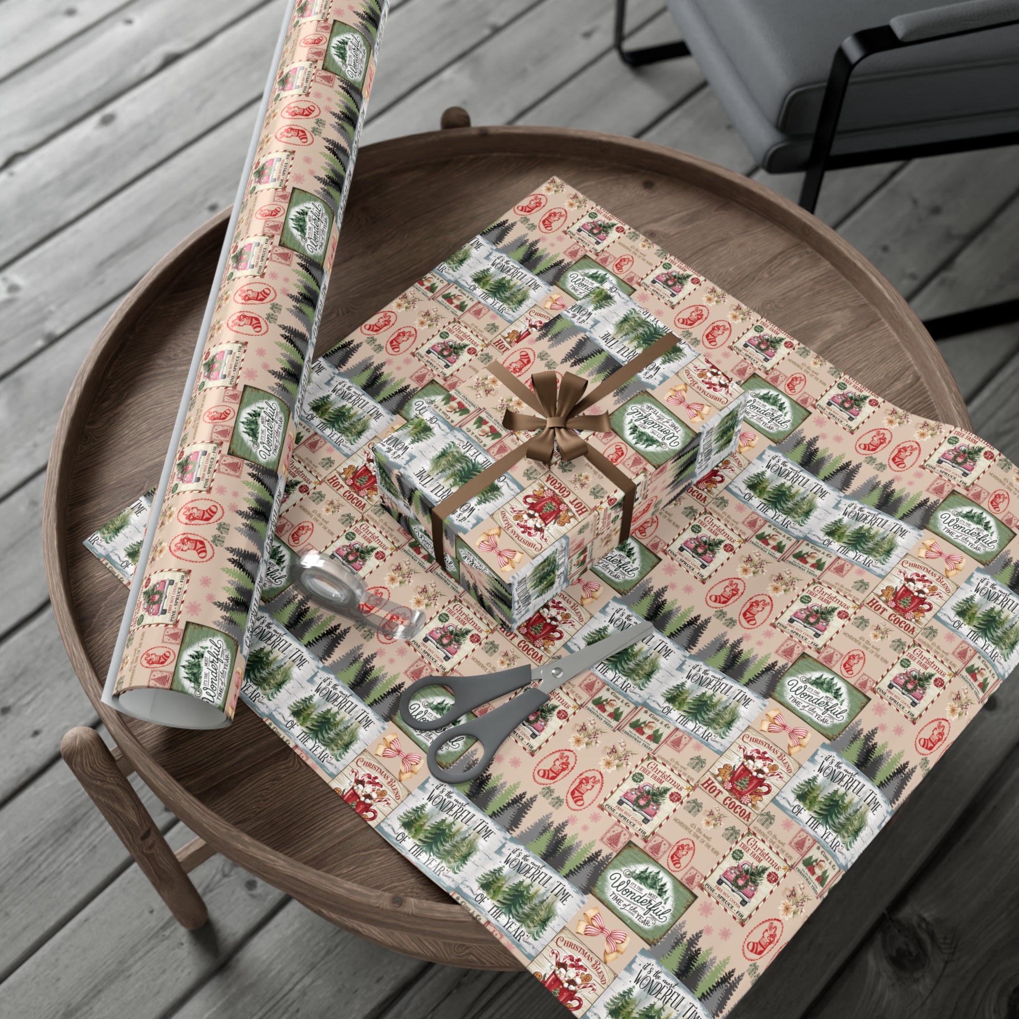 Christmas Wrapping Paper with Vintage Stamps Design  Perfect for Unique Holiday Gift Wrapping Premium Quality Gift Wrap for Luxurious Presentation - MRSBYVALLE