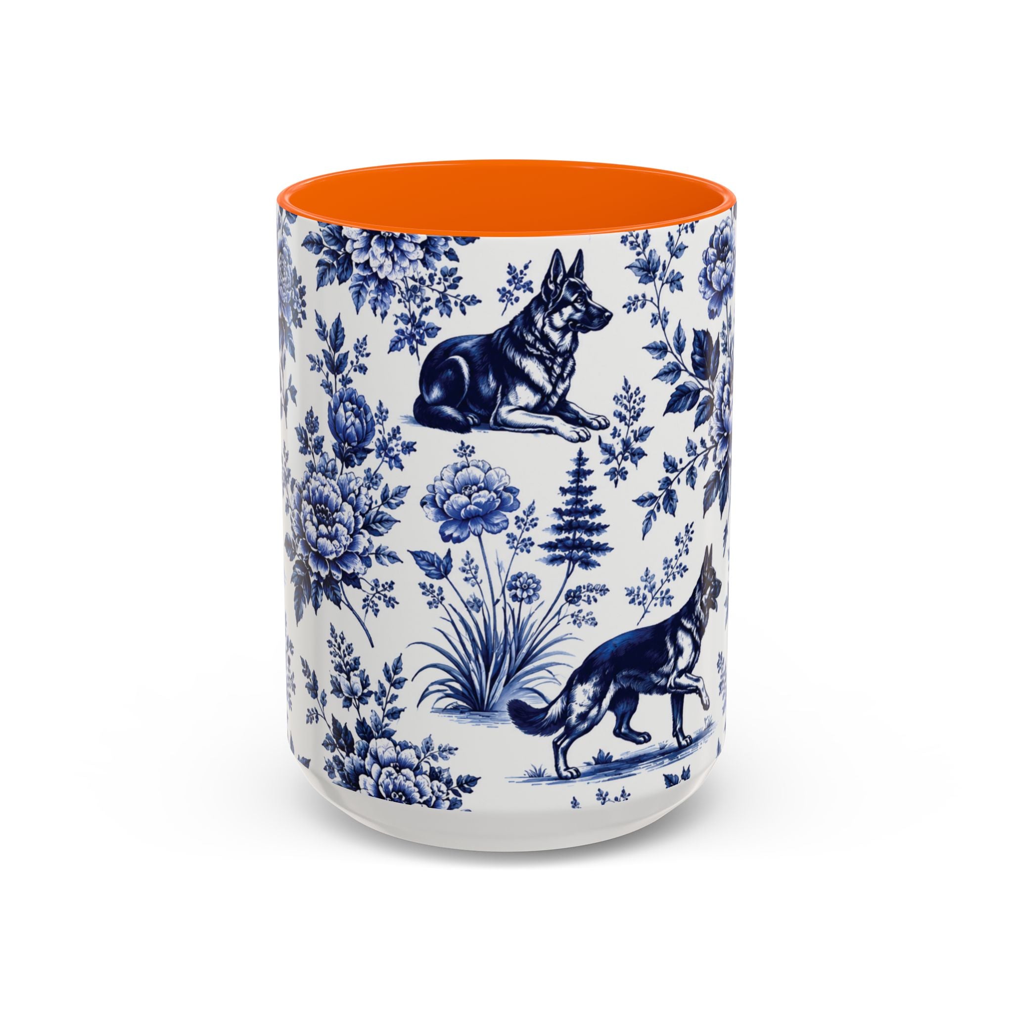 Elegant German Shepherd Floral Mug | Luxury Blue Toile Coffee Mug 11/15oz Accent Ceramic