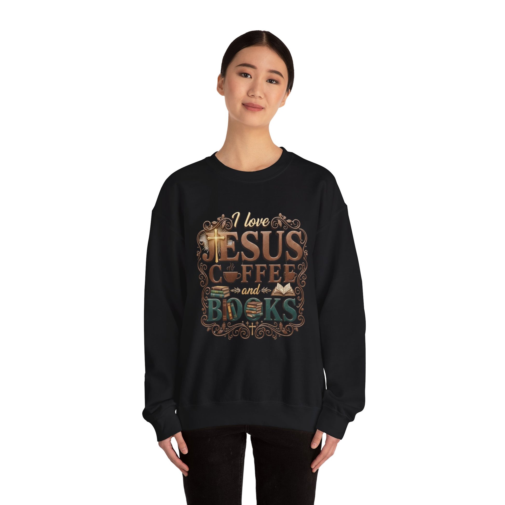 Love Jesus, Coffee & Books Sweatshirt | Christian Unisex Crewneck, Cozy Faith Gift