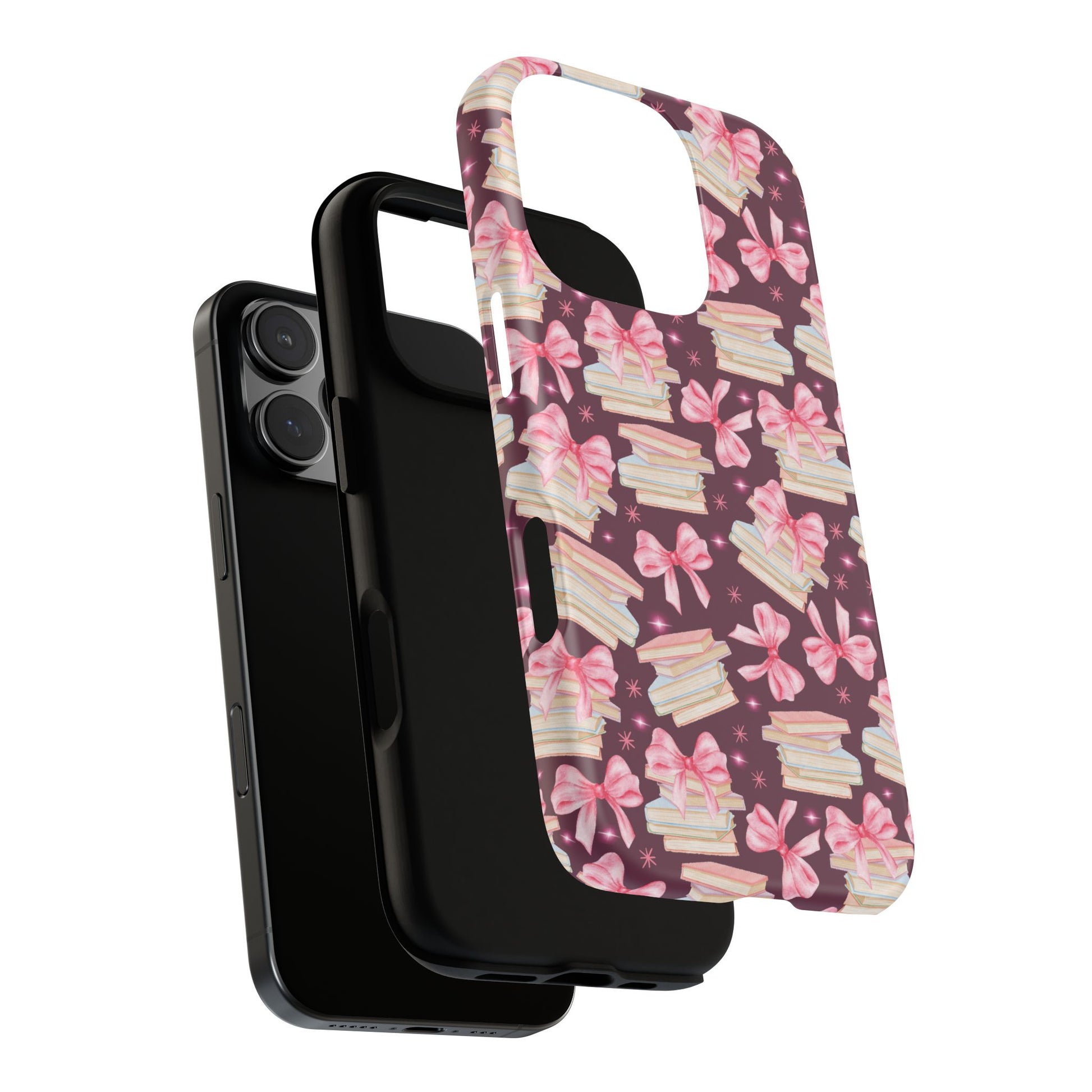 Coquette Pink Bows & Books Phone Case for iPhone 17 and Samsung, Pixel | Stylish Protective Cover Gift for Her Perfect for Floral Lover