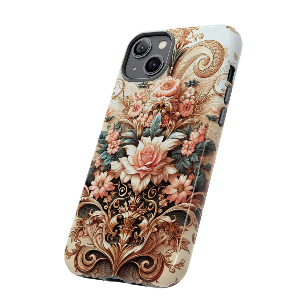 Gold Design Luxury Phone Tough Case Floral Elegant Durable Stylish for Modern Devices iPhone 17, 16, 15, Samsung iPhone Samsung Accessory Gift for Her