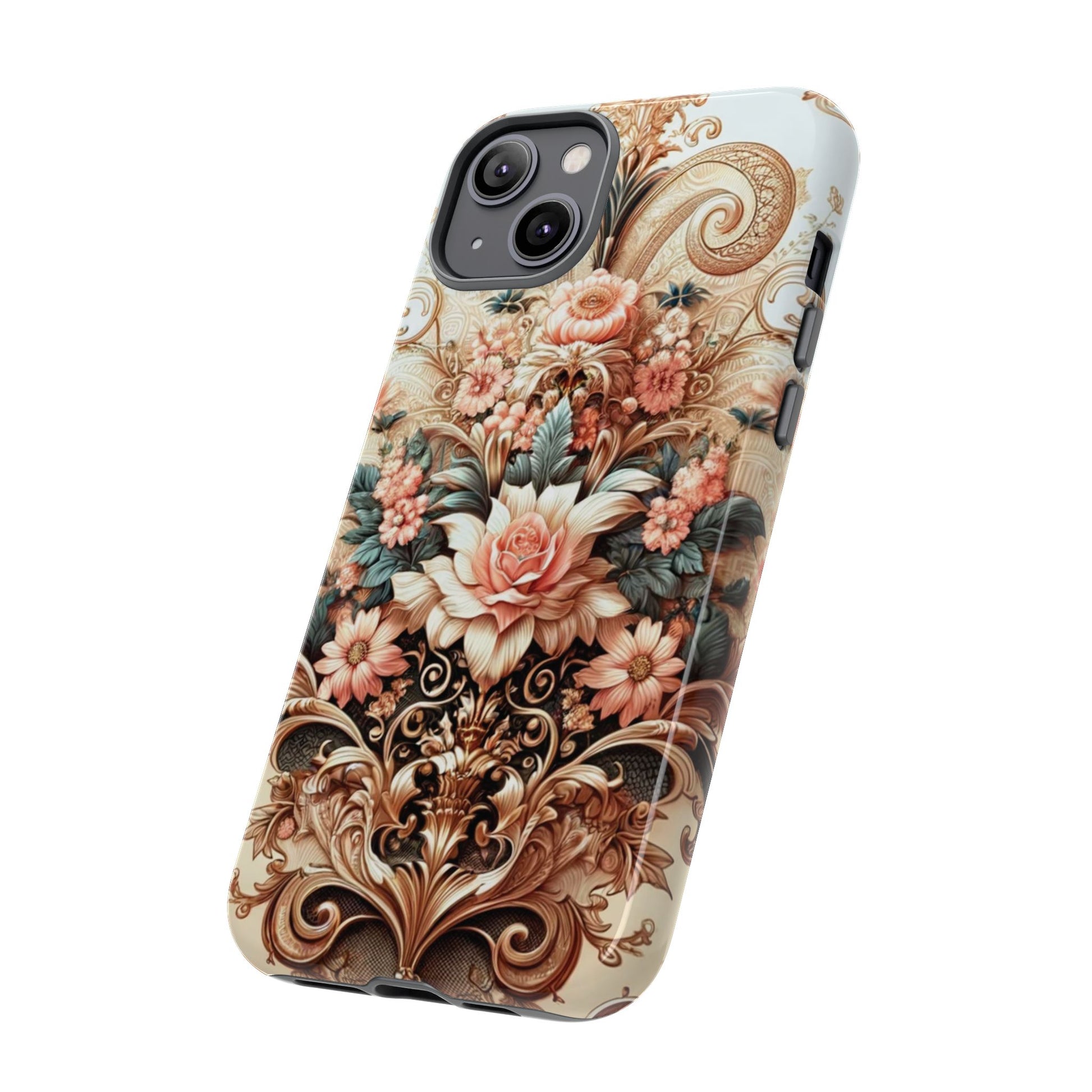 Gold Design Luxury Phone Tough Case Floral Elegant Durable Stylish for Modern Devices iPhone 17, 16, 15, Samsung iPhone Samsung Accessory Gift for Her