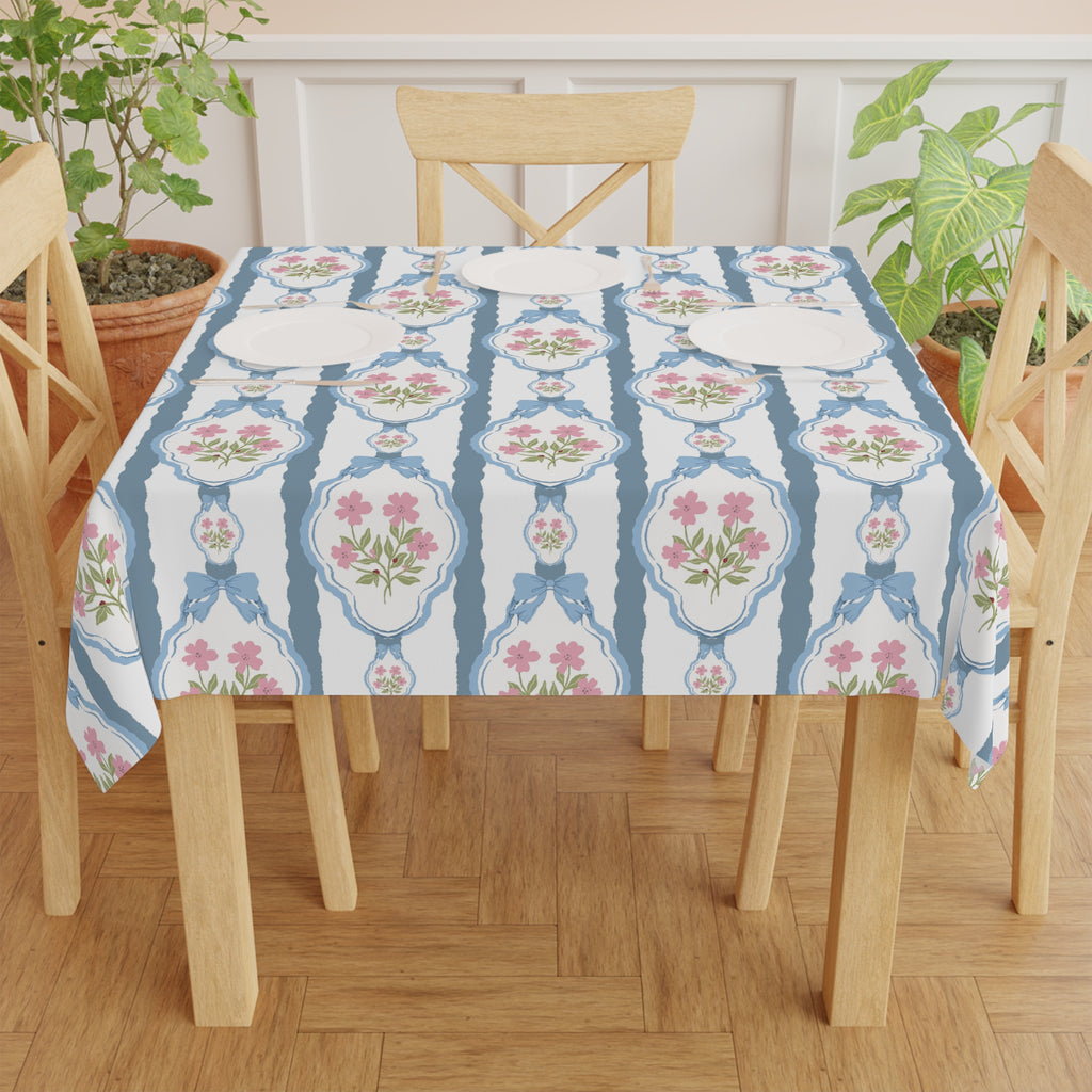 Nappe vintage bleue et rose avec nœuds — Nappe de table romantique à motifs floraux