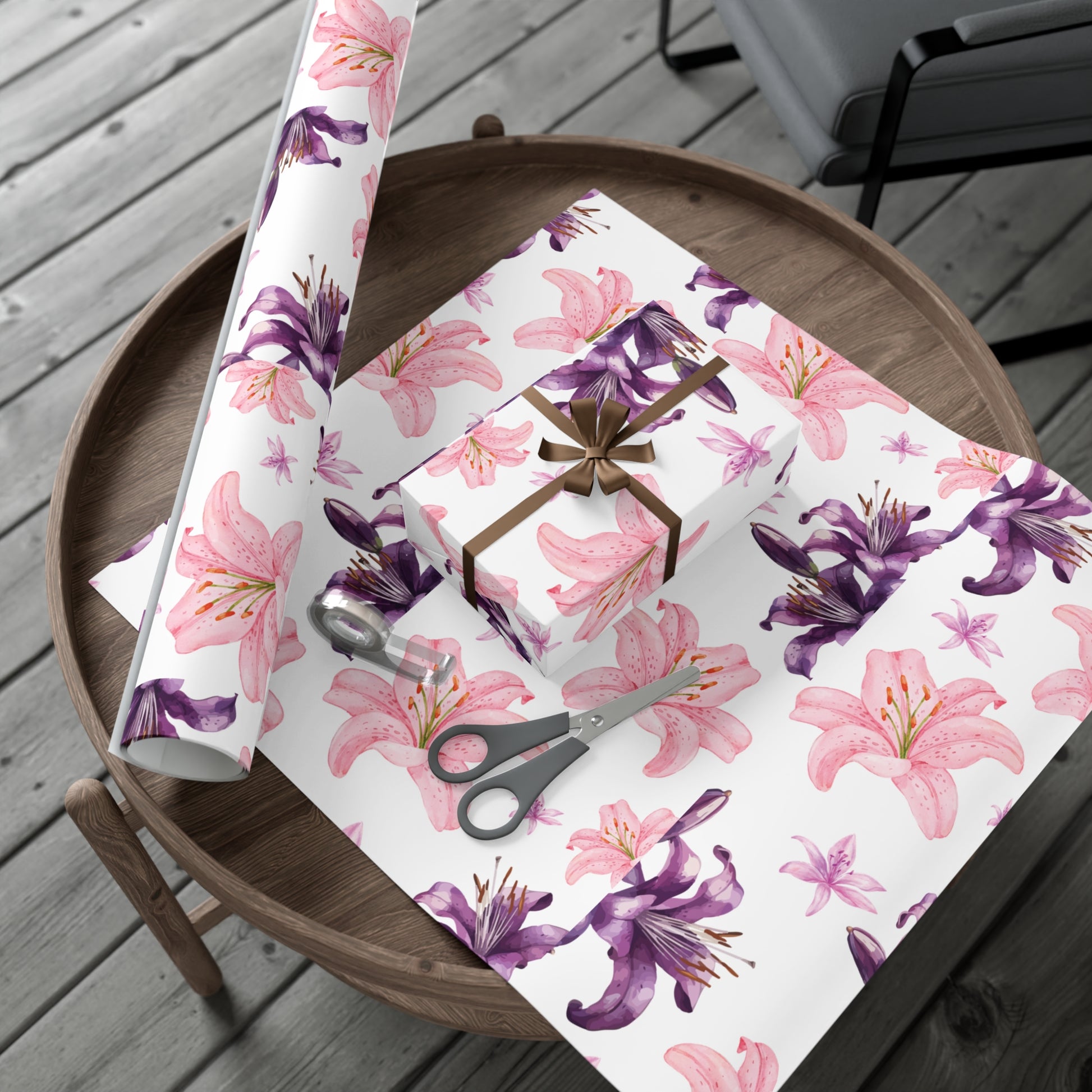 Blooming Tiger Lily Pink and white Wrapping Paper | Cozy Holiday Gift Wrap | Perfect for Christmas Presents, Wedding Celebrations, and Winter Wonderland Themes Christmas - MRSBYVALLE