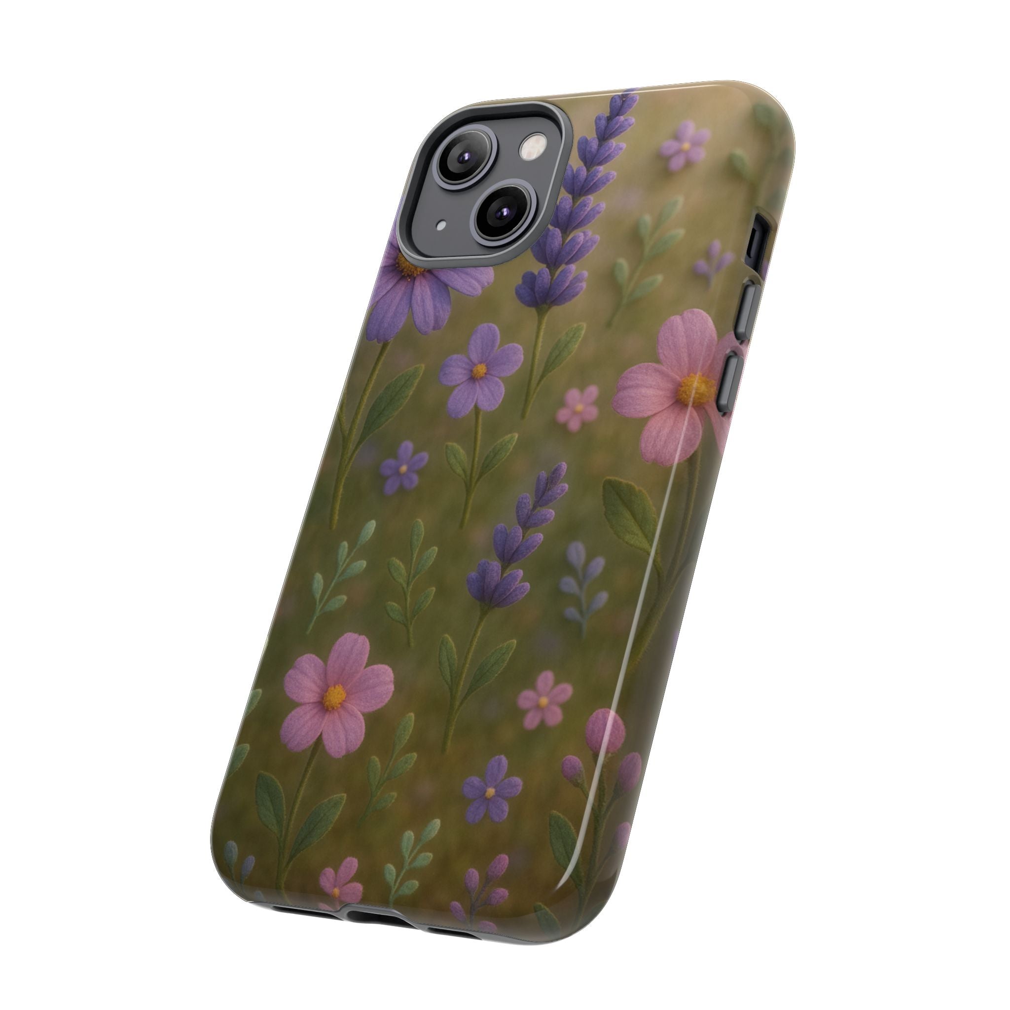 Pastel Flowers 3D Illusion Wildflower Phone Case Cute Pastel Floral Design in Lavender, Pink, Mint Green Aesthetic Protective Case for iPhone and  Android