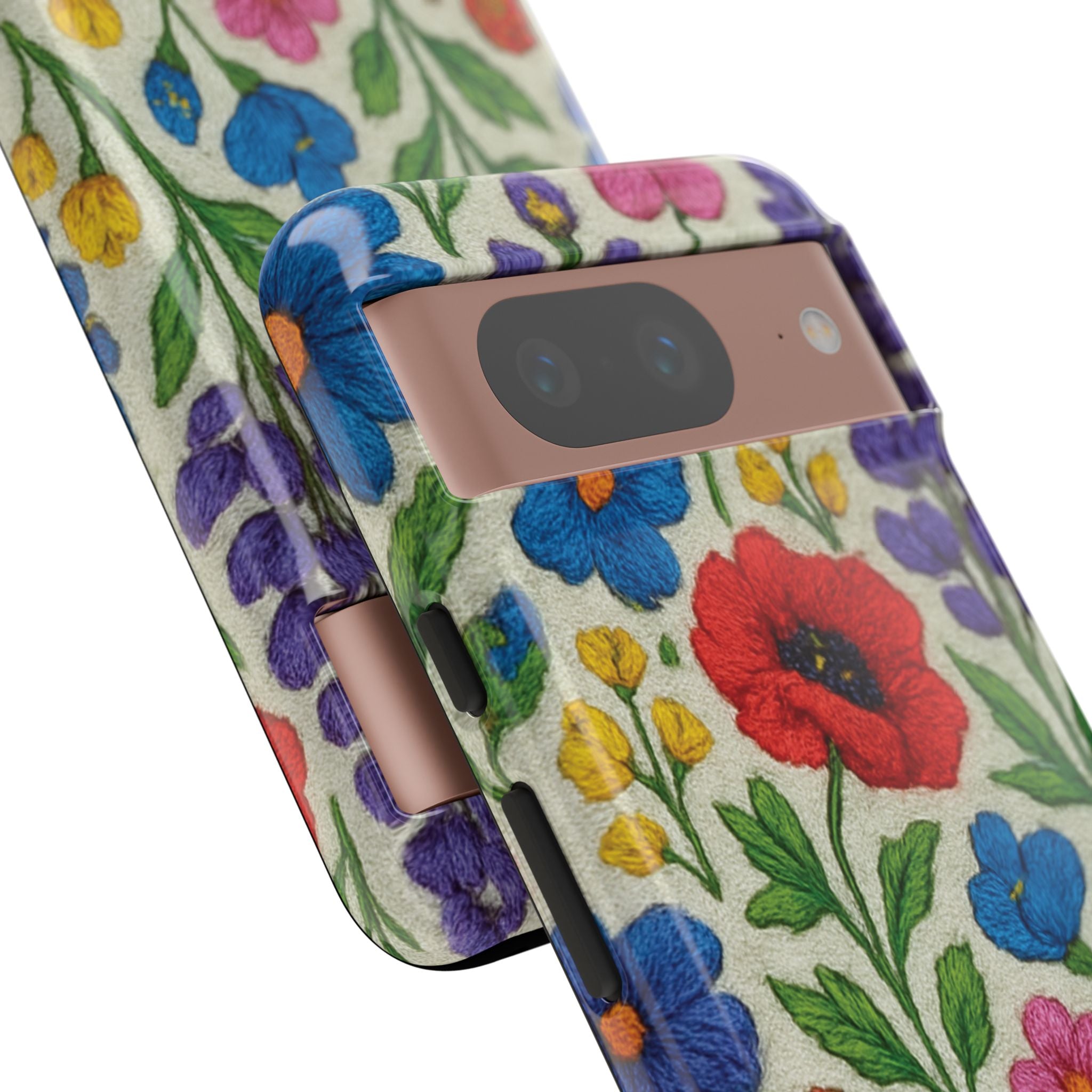 Bright 3D Illusion Wildflower Phone Case Cute Floral Design in Red, Pink, Blue – Aesthetic Protective Case for iPhone and  Android