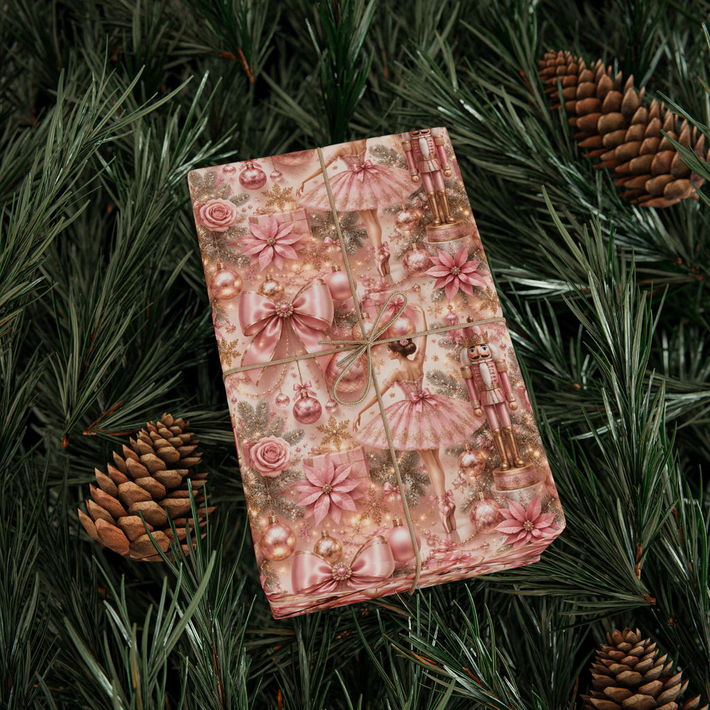 Pink Nutcracker Ballet Christmas Wrapping Paper Seamless Vintage Ballerina Holiday Gift Wrap Luxury Pink Christmas