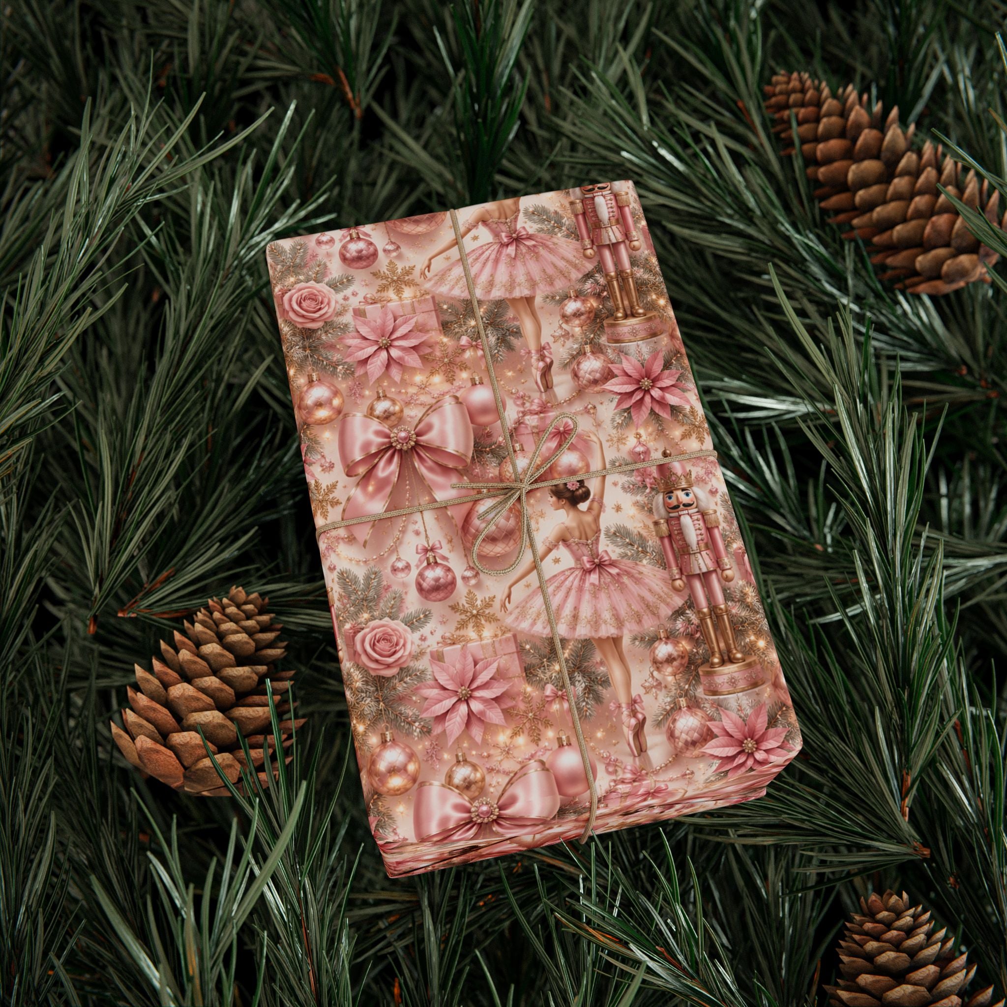 Pink Nutcracker Ballet Christmas Wrapping Paper Seamless Vintage Ballerina Holiday Gift Wrap Luxury Pink Christmas