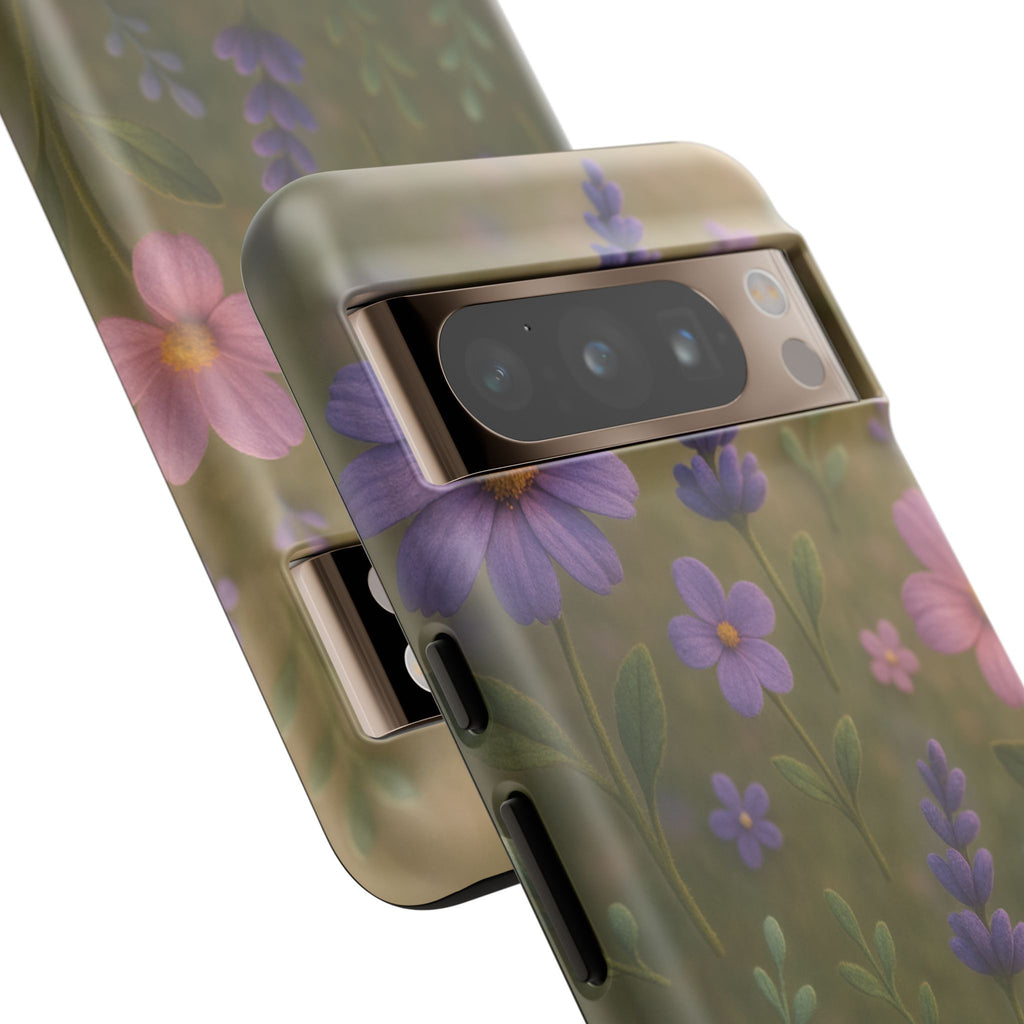 Pastel Flowers 3D Illusion Wildflower Phone Case Cute Pastel Floral Design in Lavender, Pink, Mint Green Aesthetic Protective Case for iPhone and  Android