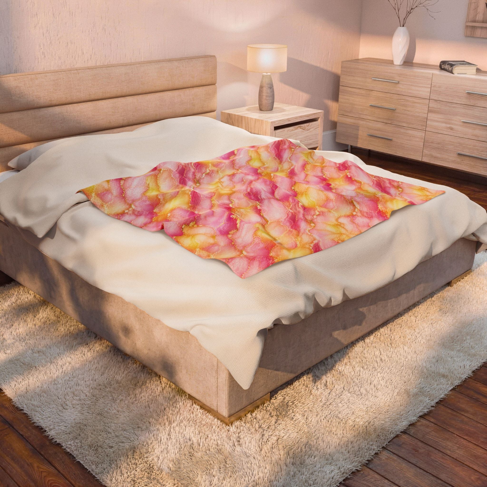 Blush Pink & Pastel Yellow Marble Blanket – Gold Vein Luxury Throw, Soft Cozy Elegant Home Decor