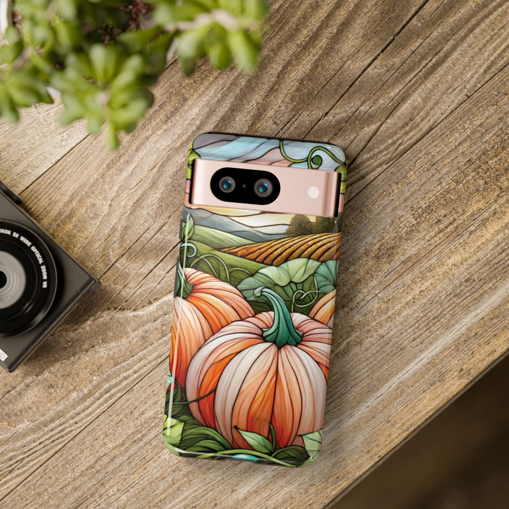 Pumpkins Phone Case Fall Faux Stained-Glass Thanksgiving Cover Pumpkin Lovers Gift for Galaxy S 24 23 22 21 Pixel 5 6 7 8 iPhone 17 , 16 15 14 13 12 Samsung iPhone Samsung Gift for Her