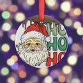 3D Santa 'HO HO HO' Illusion Ornament with Red Ribbon Festive Christmas Decor, Perfect Tree Accent, Glossy Finish, 2.9x2.9 Inches, Unique Holiday Keepsake Ideal for Tree Trimming - MRSBYVALLE