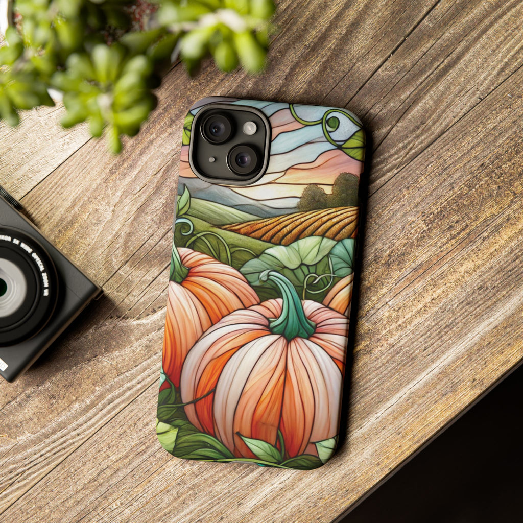 Pumpkins Phone Case Fall Faux Stained-Glass Thanksgiving Cover Pumpkin Lovers Gift for Galaxy S 24 23 22 21 Pixel 5 6 7 8 iPhone 17 , 16 15 14 13 12 Samsung iPhone Samsung Gift for Her