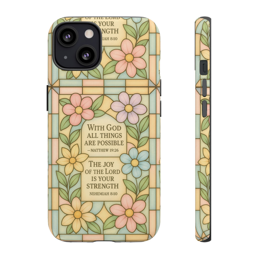 Pastel Stained Glass Bible Verse Phone Case Christian Affirmation Cover, Soft Geometric Design, iPhone Samsung Google, Faith Gift for Her Bible Verse or Affirmation | Protective, Inspirational Gift for Christians