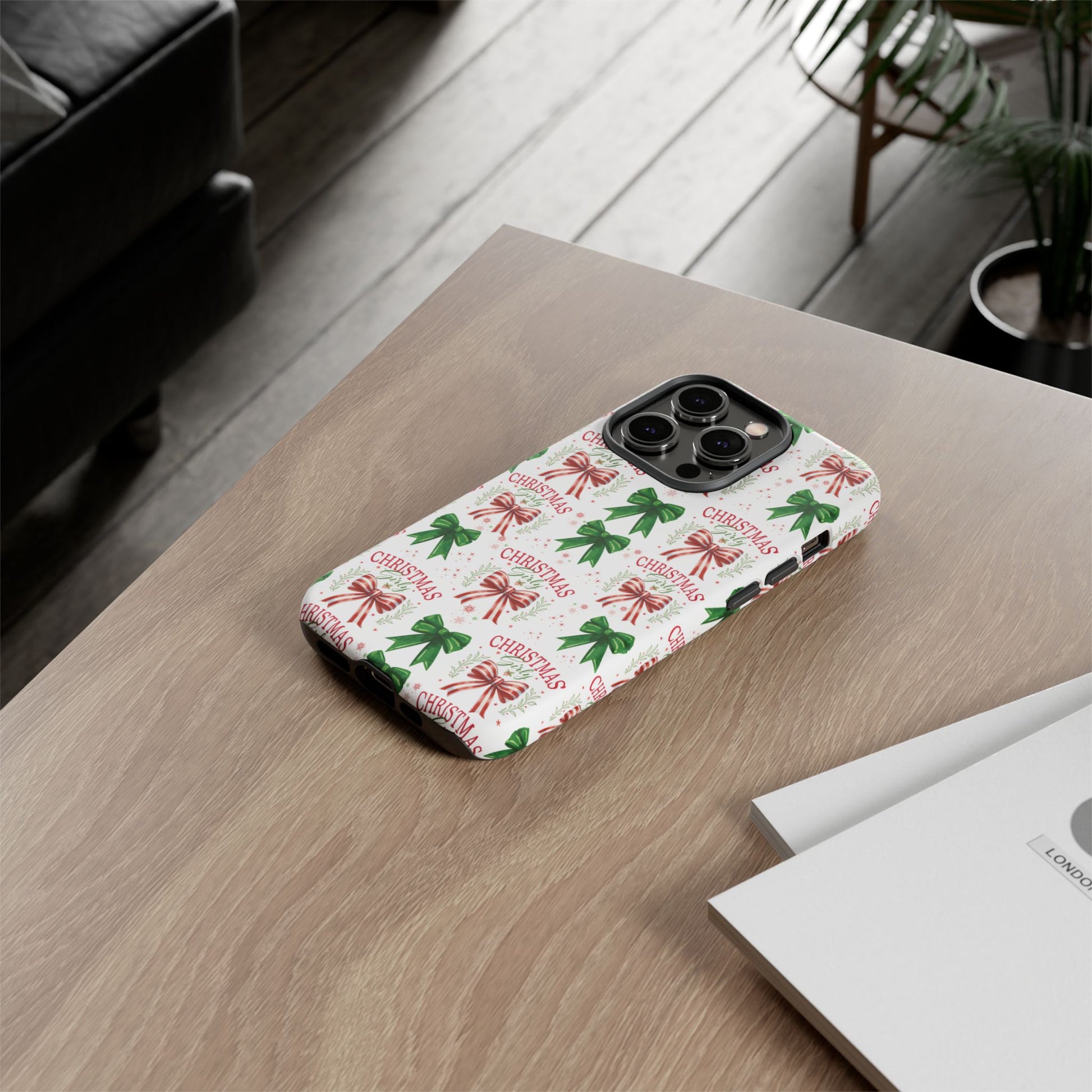 Girly Christmas Coquette Bows Pastel Phone Case for iPhone 17 16 15 23 Samsung, and Pixel | Stylish Protective Cover Gift for Her Perfect for Floral Lover