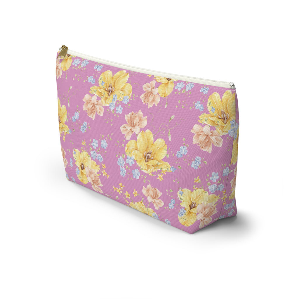 Pochette à accessoires florale jaune — Trousse de toilette en forme de T