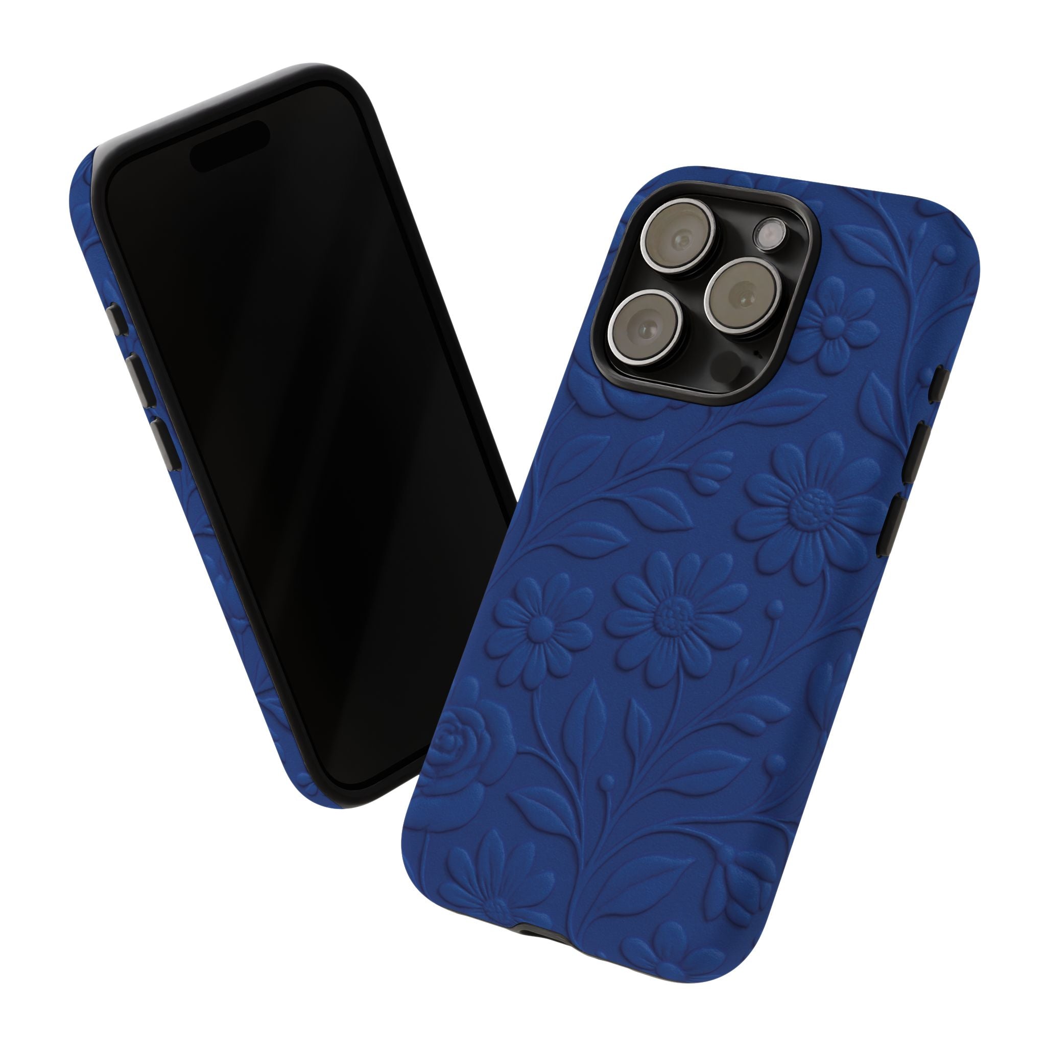 3D Illusion Floral Cobalt Blue Phone Case Elegant Raised Flower Design, Seamless Textured Look, Durable & Stylish Protection for iPhone and Android Models Fits iPhone & Samsung Models