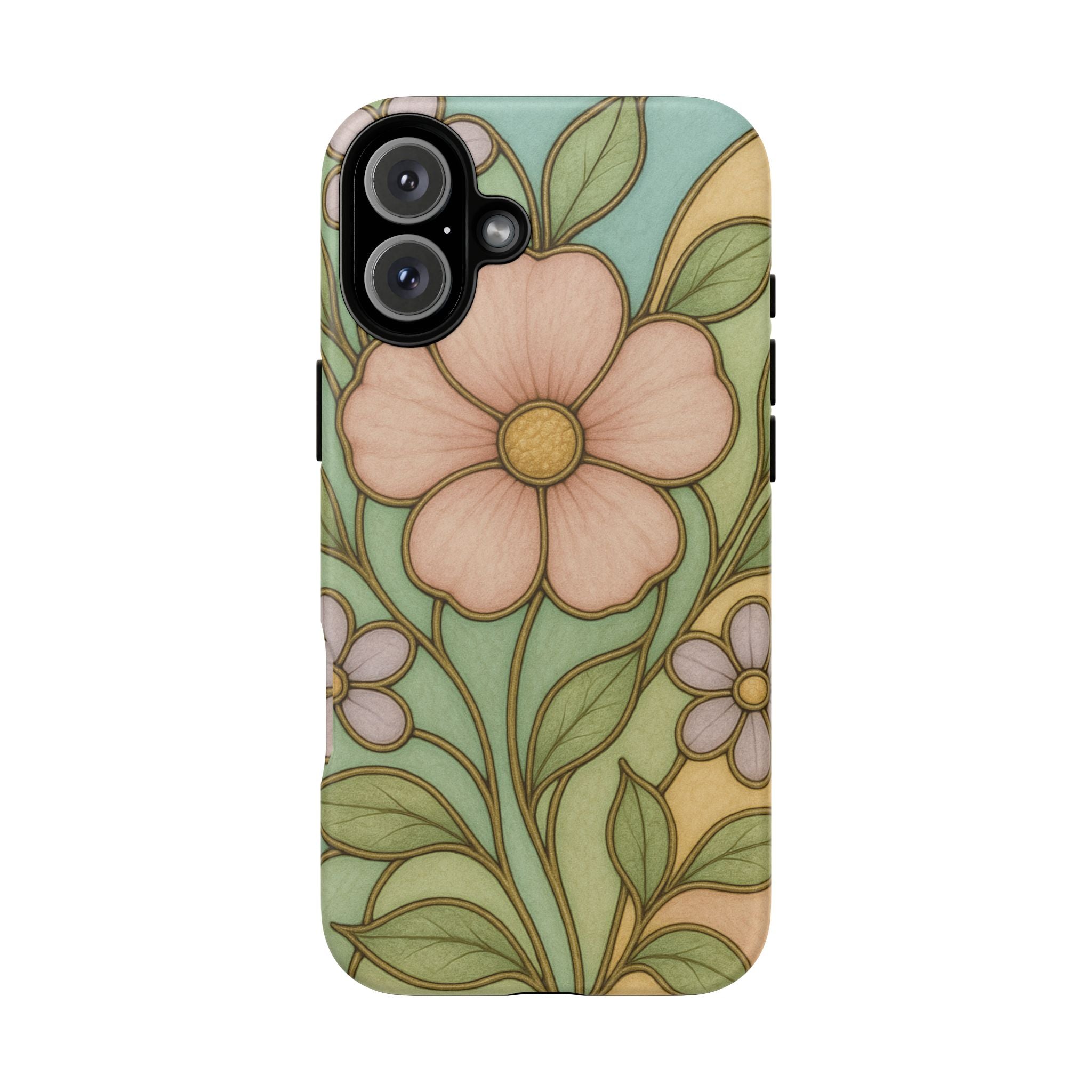 Pastel Pink, Yellow Stain Glass Illusion Floral Phone Case  Romantic Cottagecore Aesthetic, Soft Botanical Design, Protective Gift for Her, Fits iPhone & Samsung Models